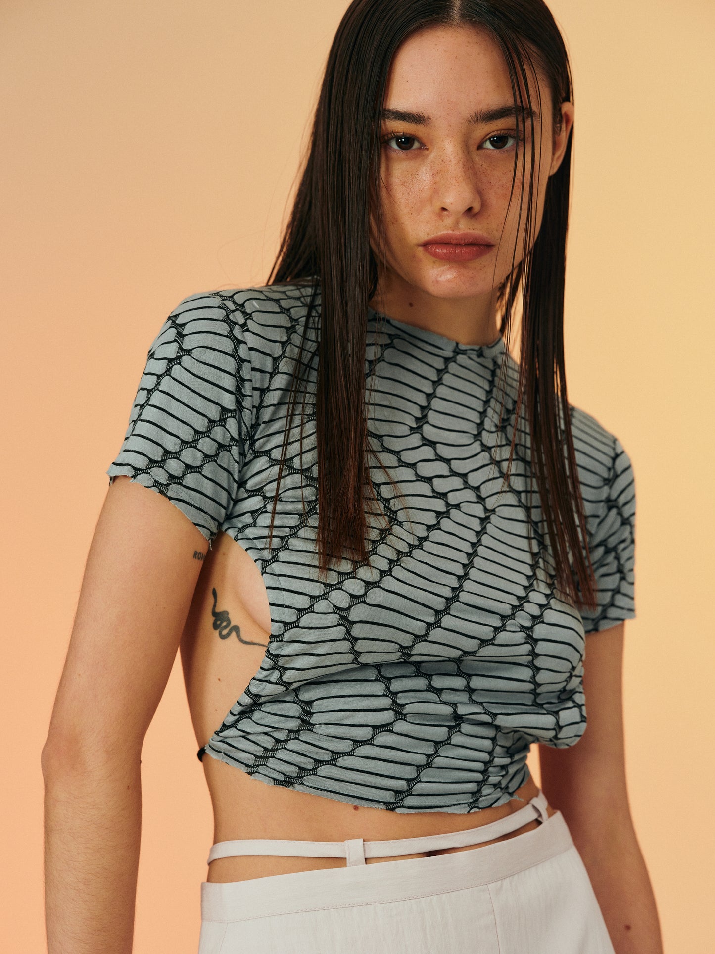Chenille Open Back Tee, Stone