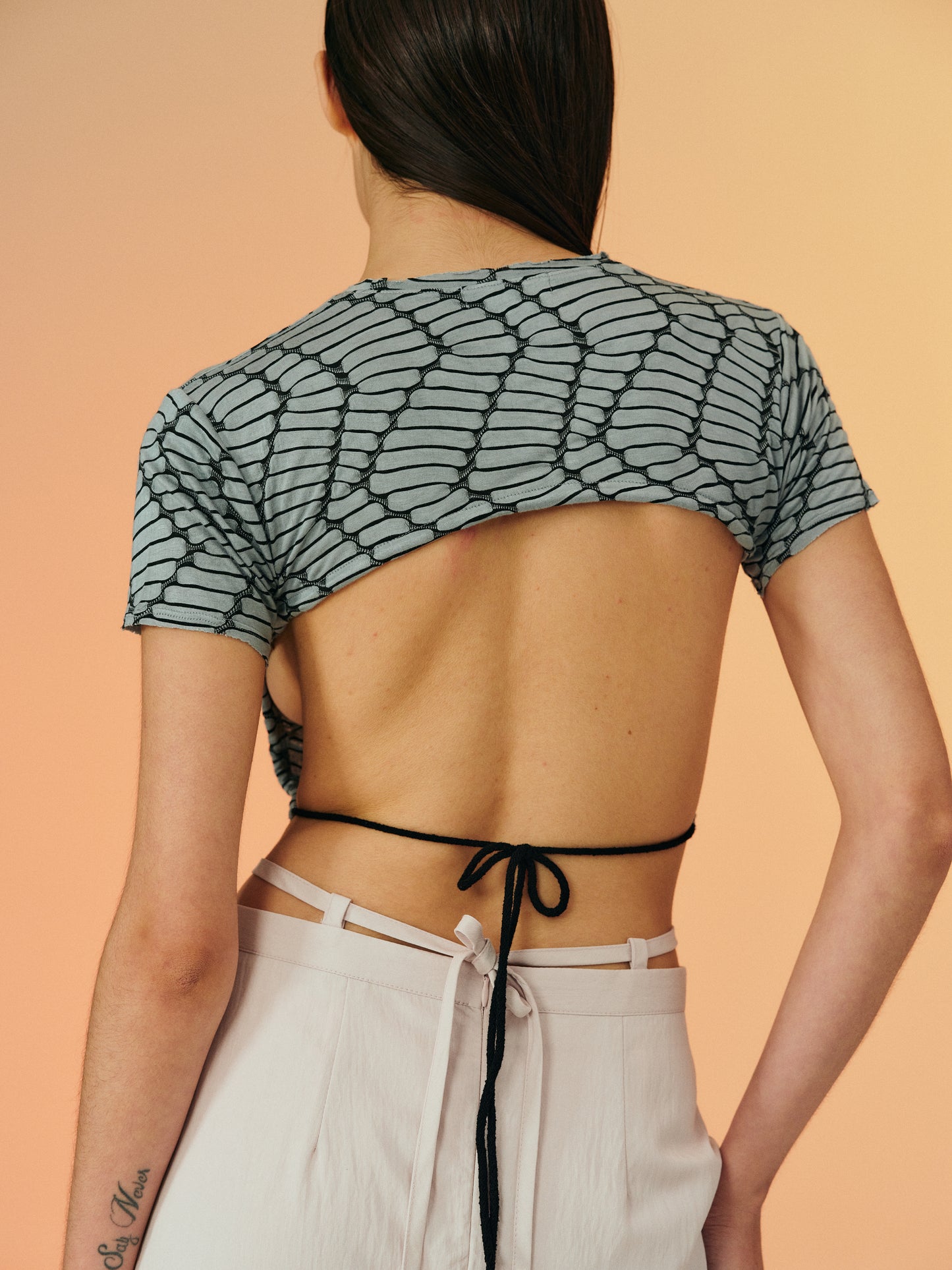 Chenille Open Back Tee, Stone