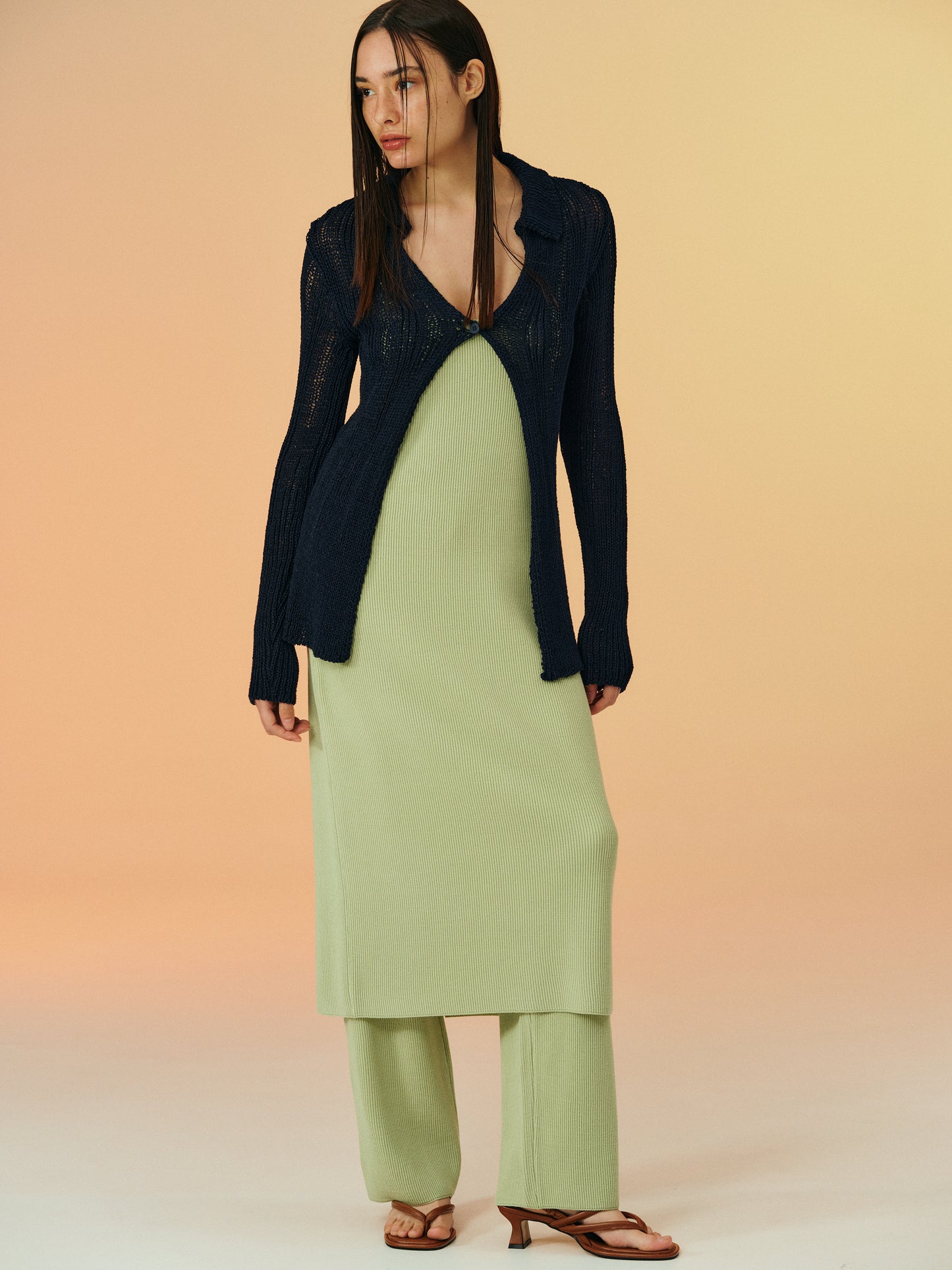 One Button Open Knit Cardigan, Dark Navy
