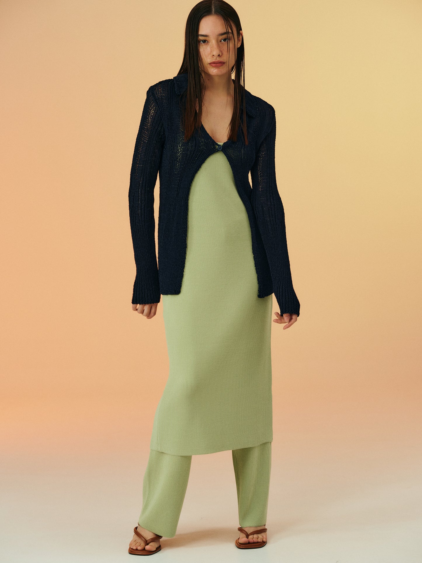One Button Open Knit Cardigan, Dark Navy