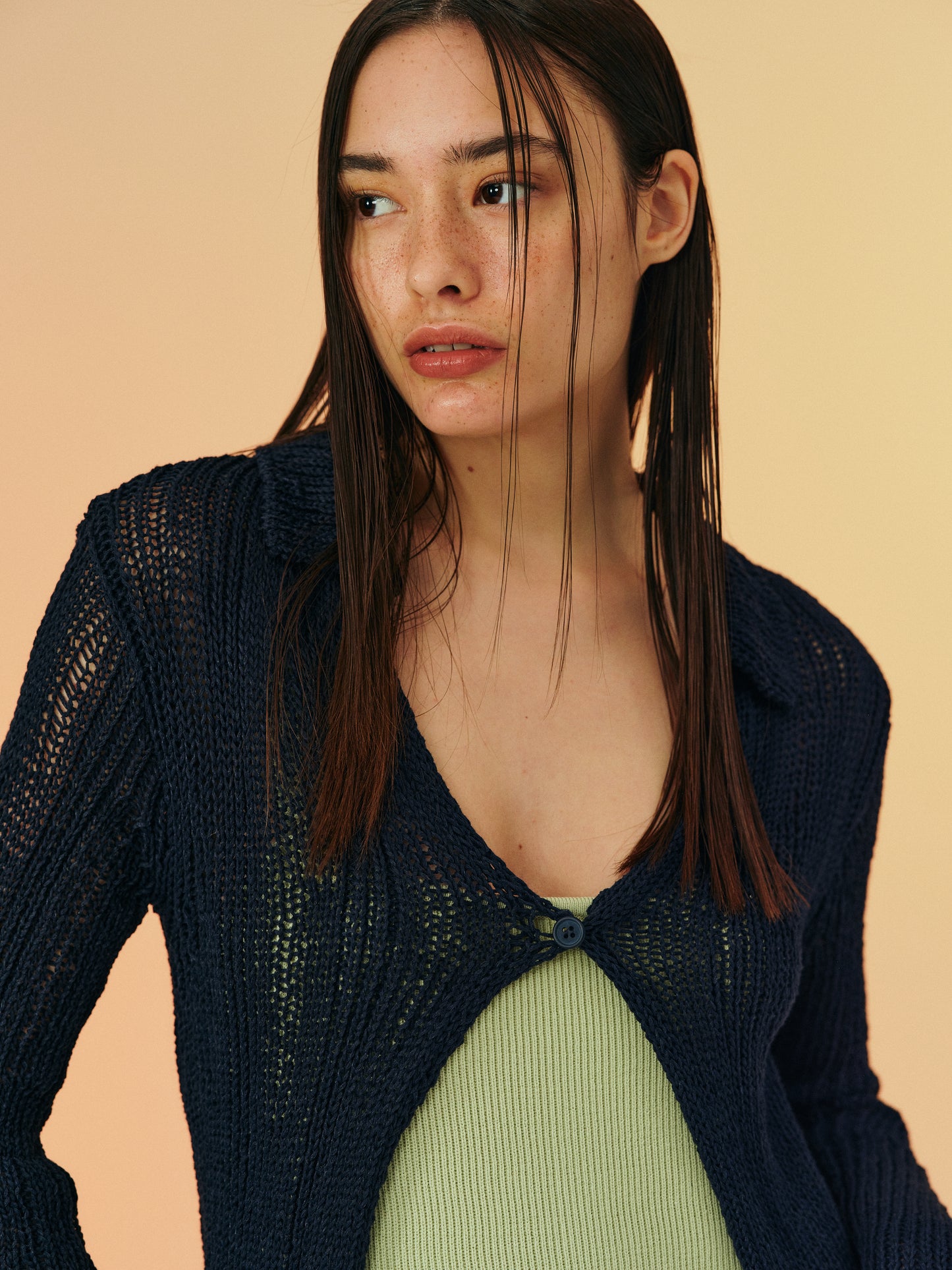 One Button Open Knit Cardigan, Dark Navy