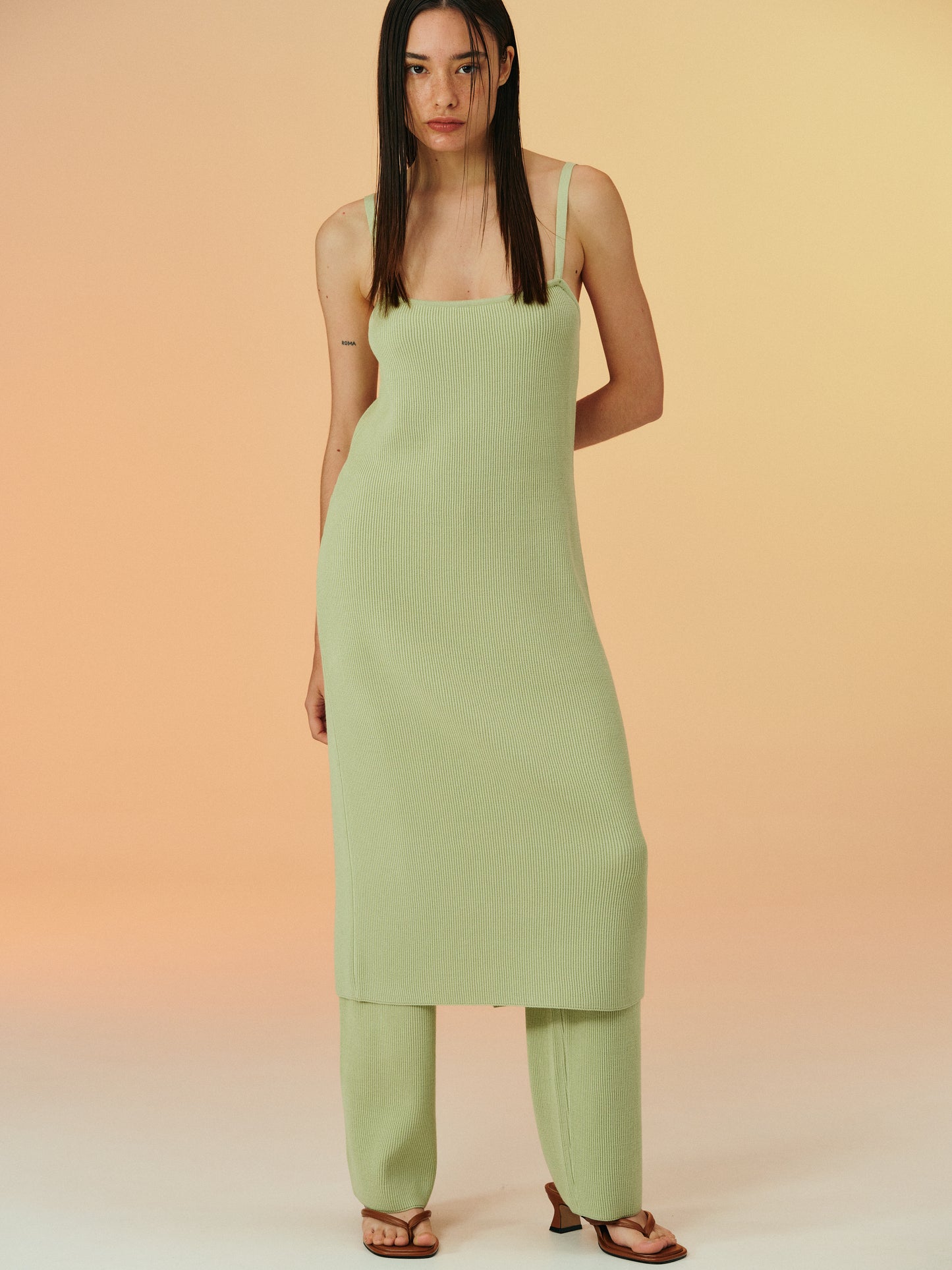 Rib Knit Slip-On Dress, Avocado