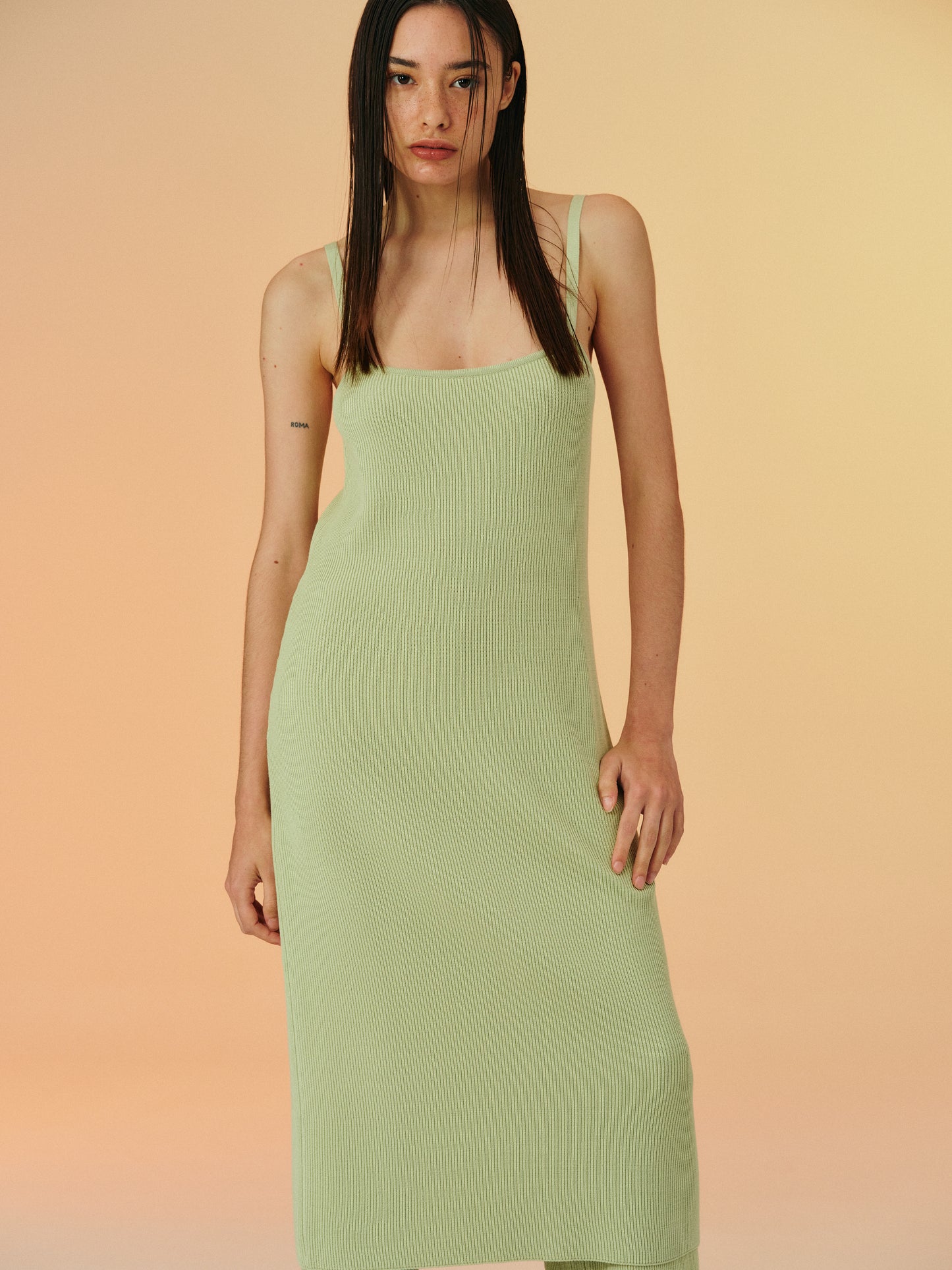 Rib Knit Slip-On Dress, Avocado