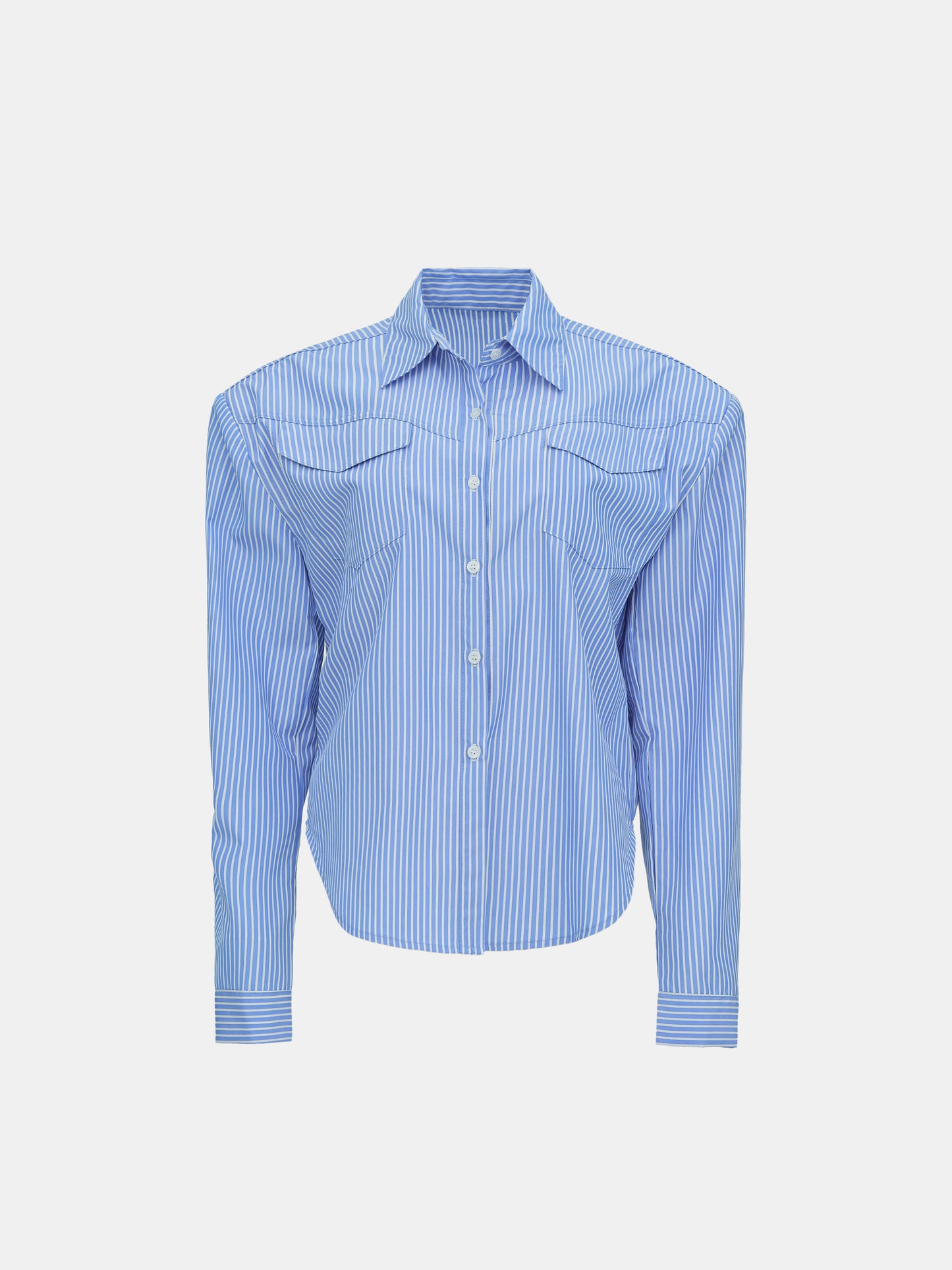 Padded Shoulder Pinstripe Shirt, Blue