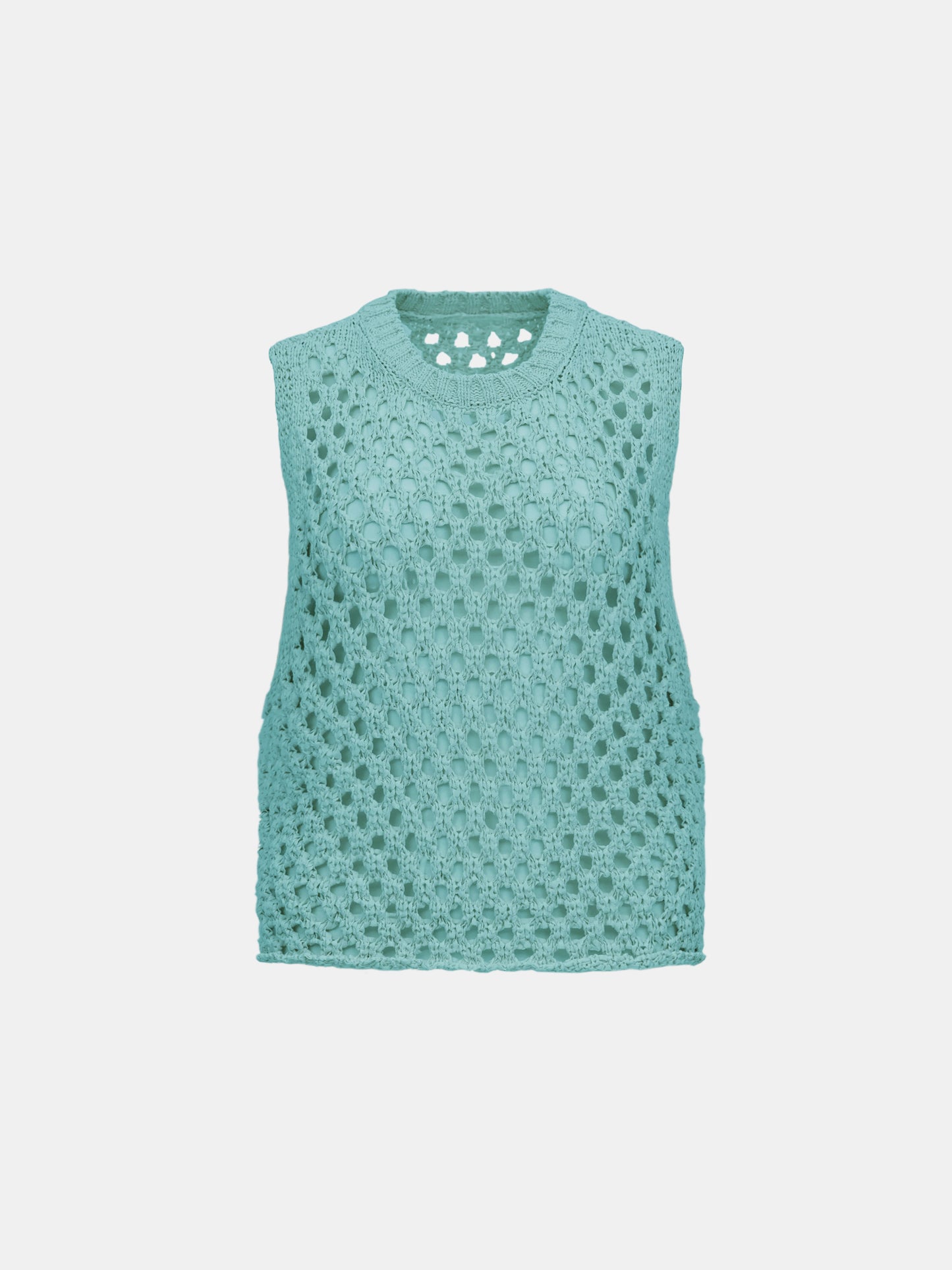 Open Crochet Knit Vest, Pine Green