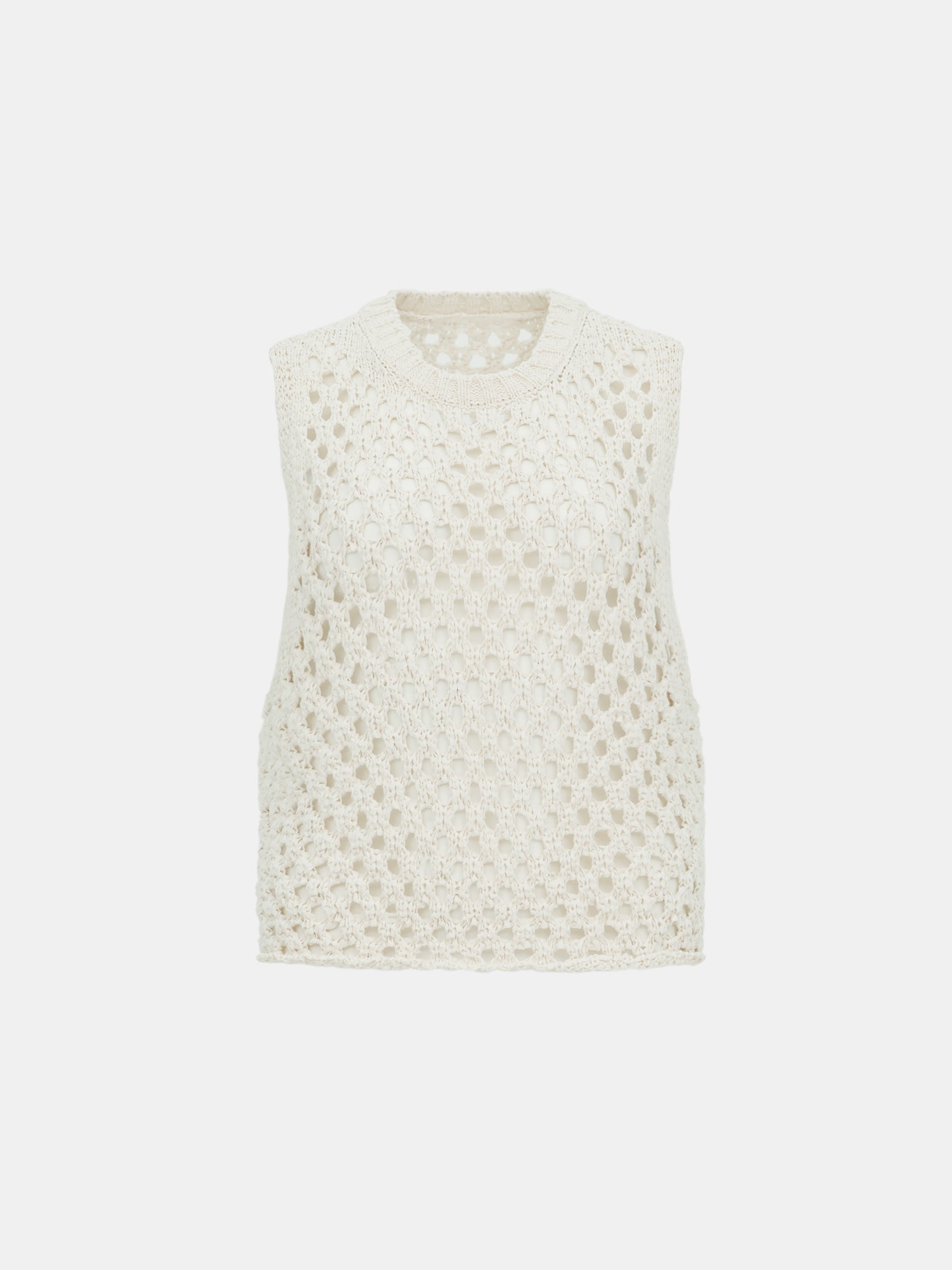 Open Crochet Knit Vest, Ecru