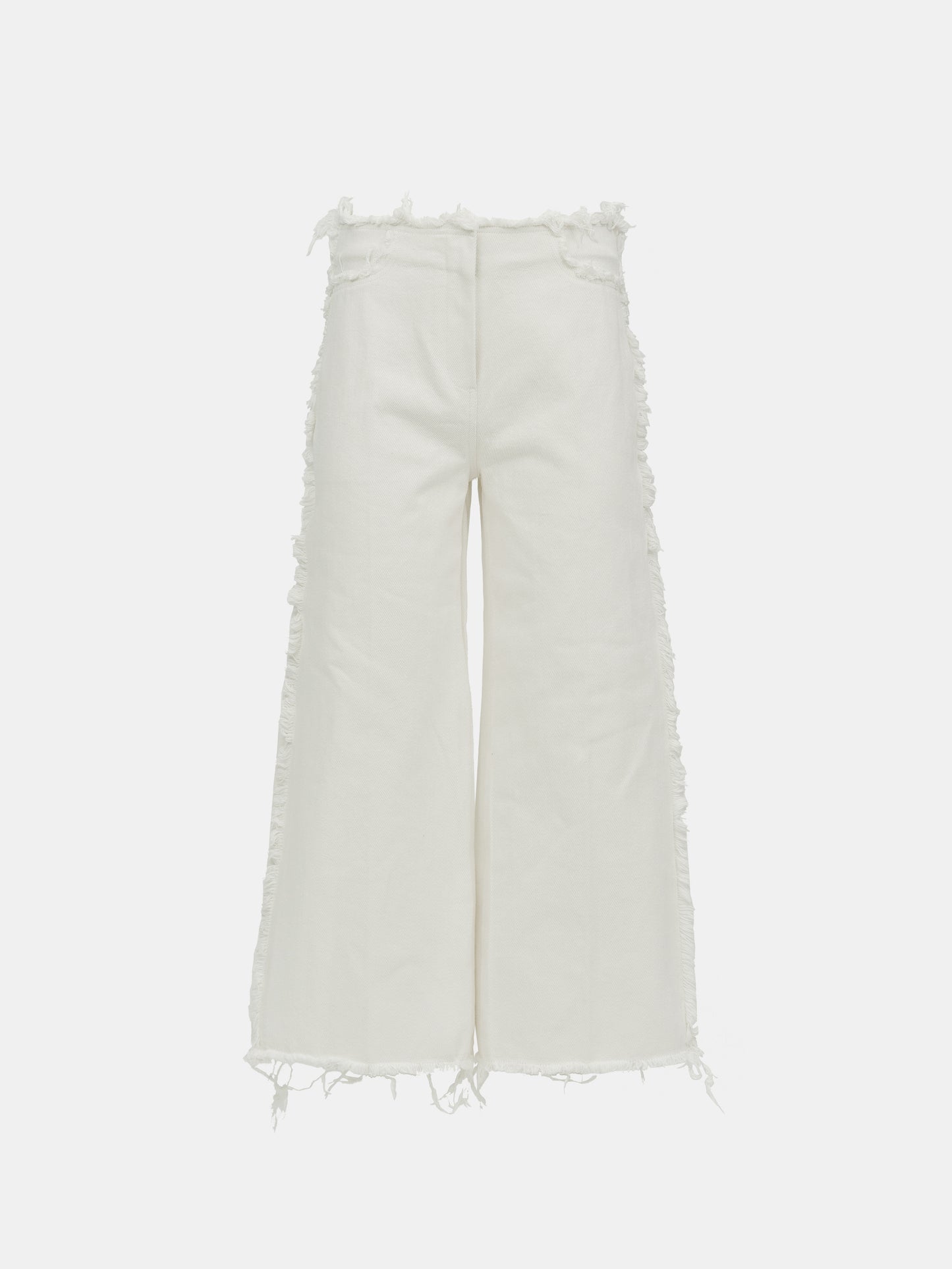 Fringed Wide Cotton Pants, Ivory