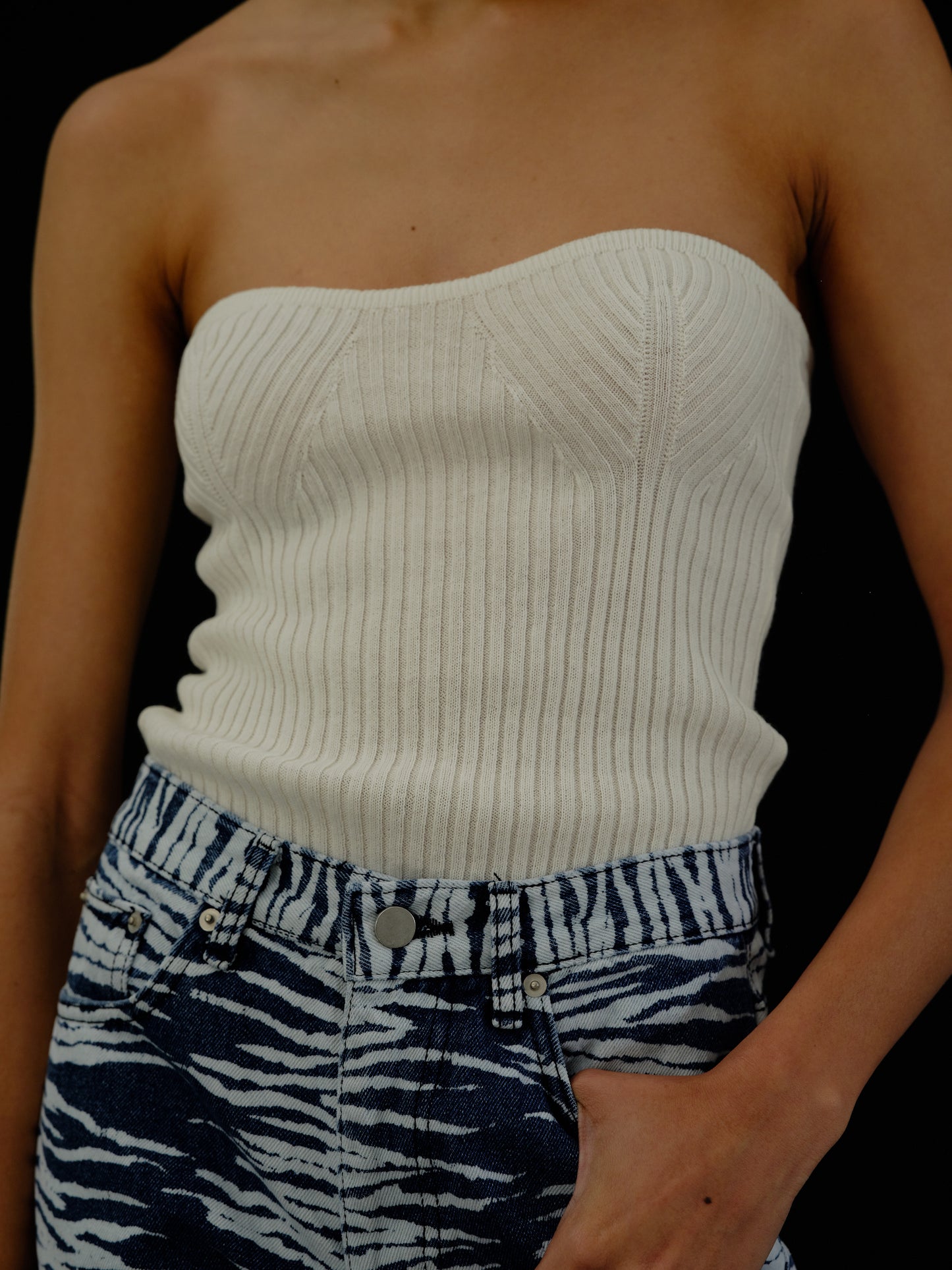 Strapless Cotton Knit Top, White
