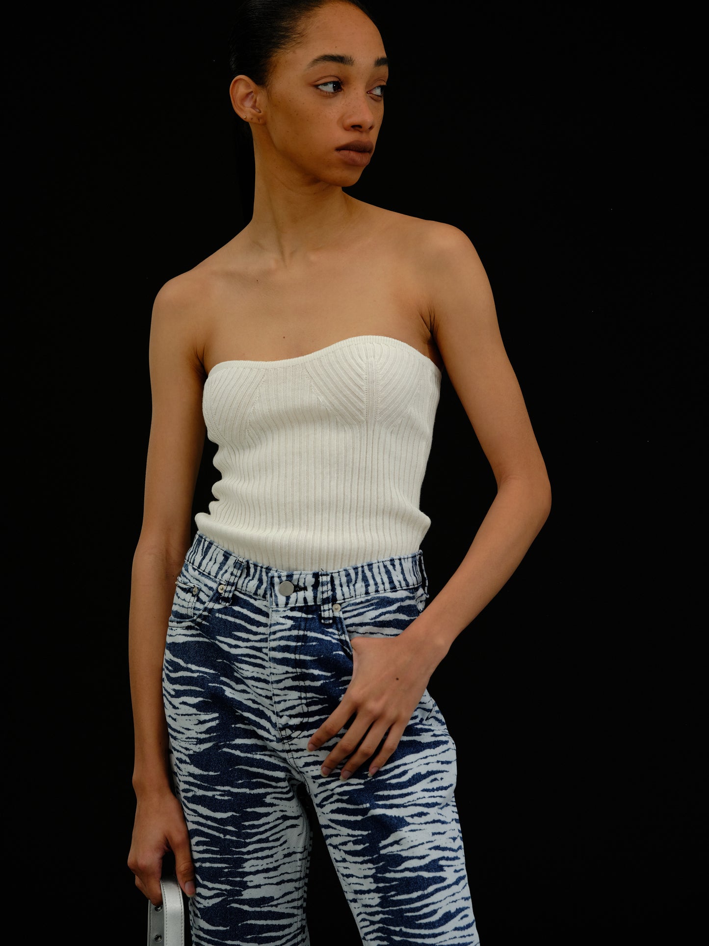 Strapless Cotton Knit Top, White