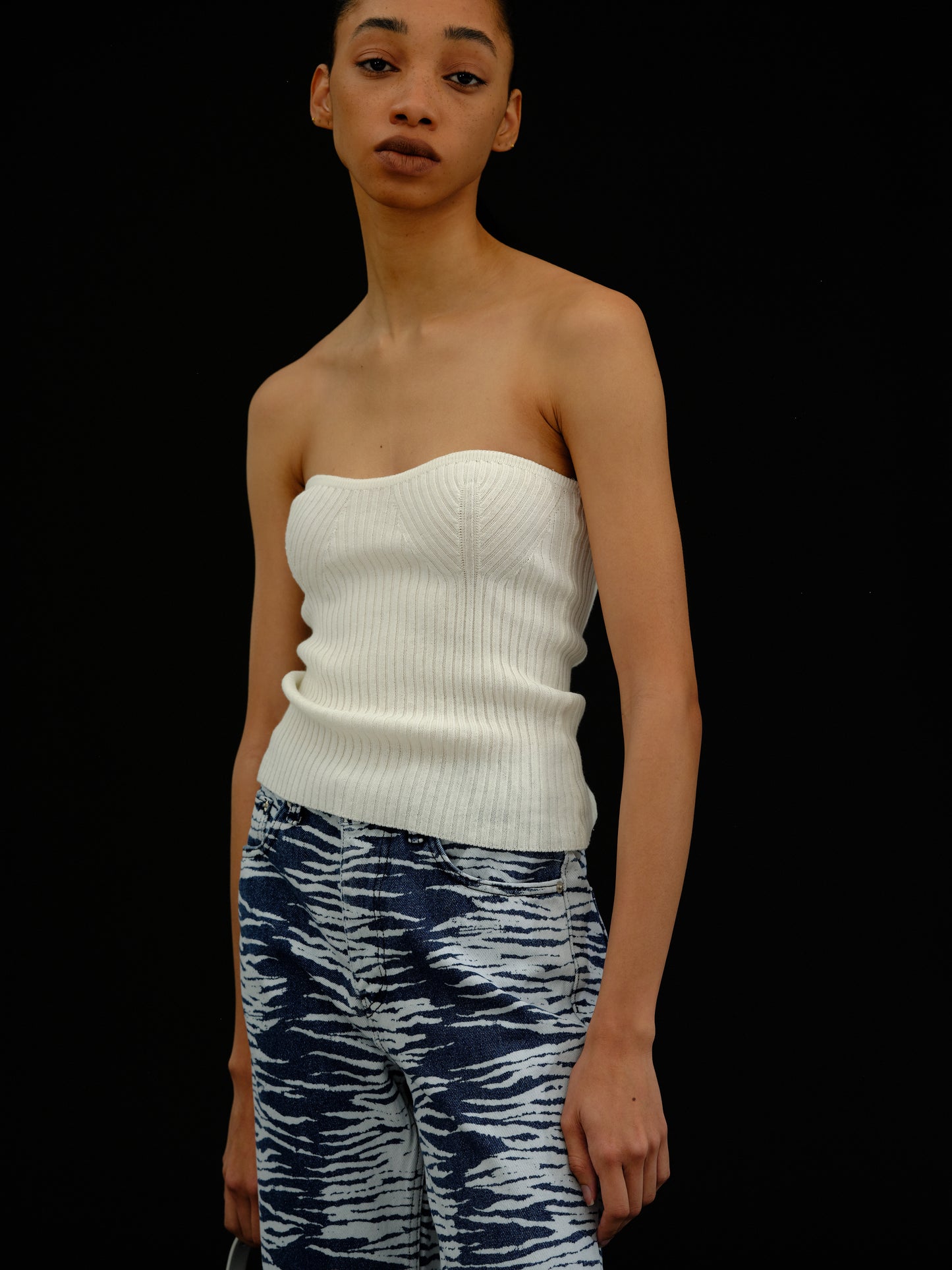 Strapless Cotton Knit Top, White
