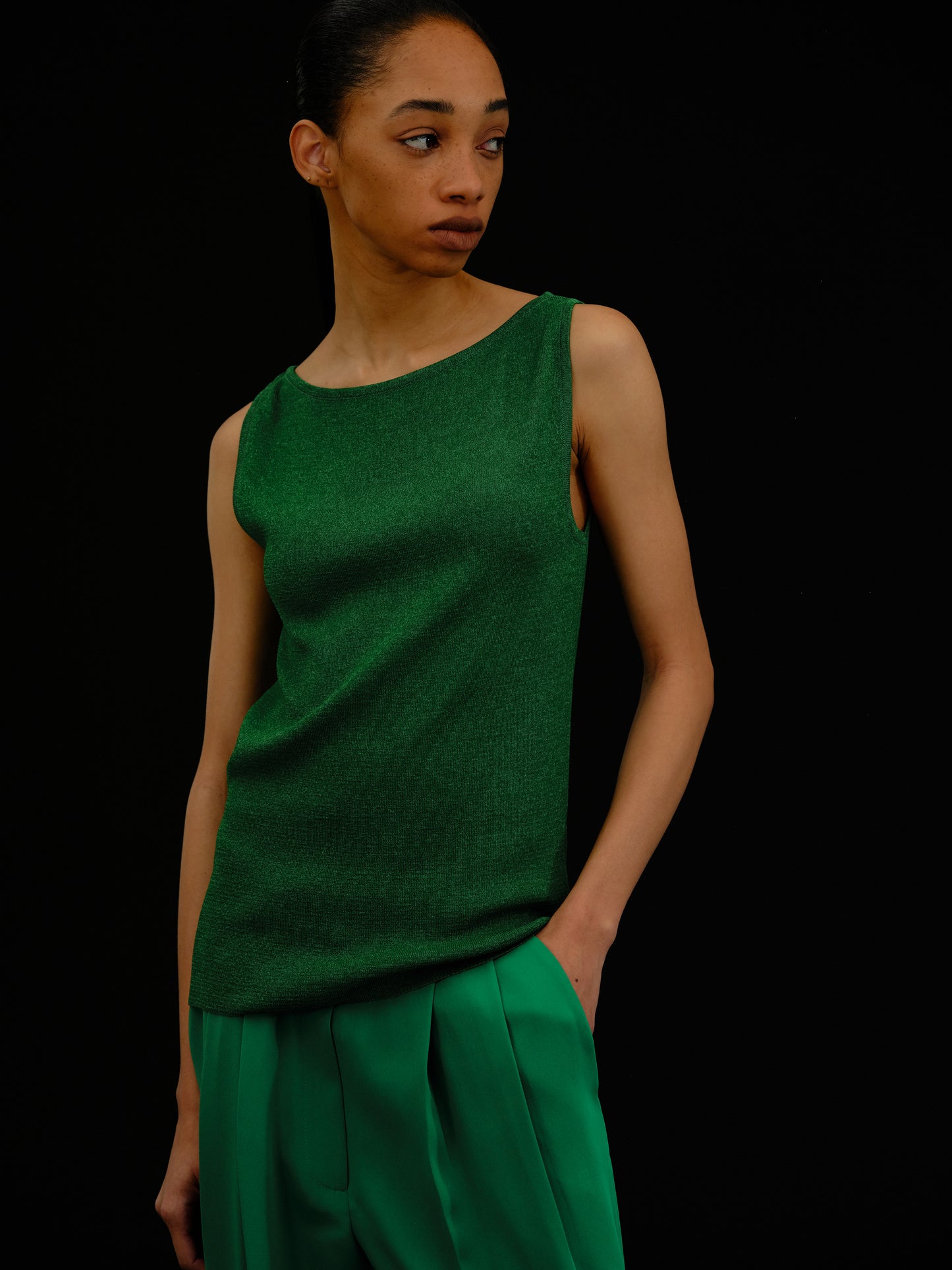 Sleeveless Compact Knit Top, Parakeet