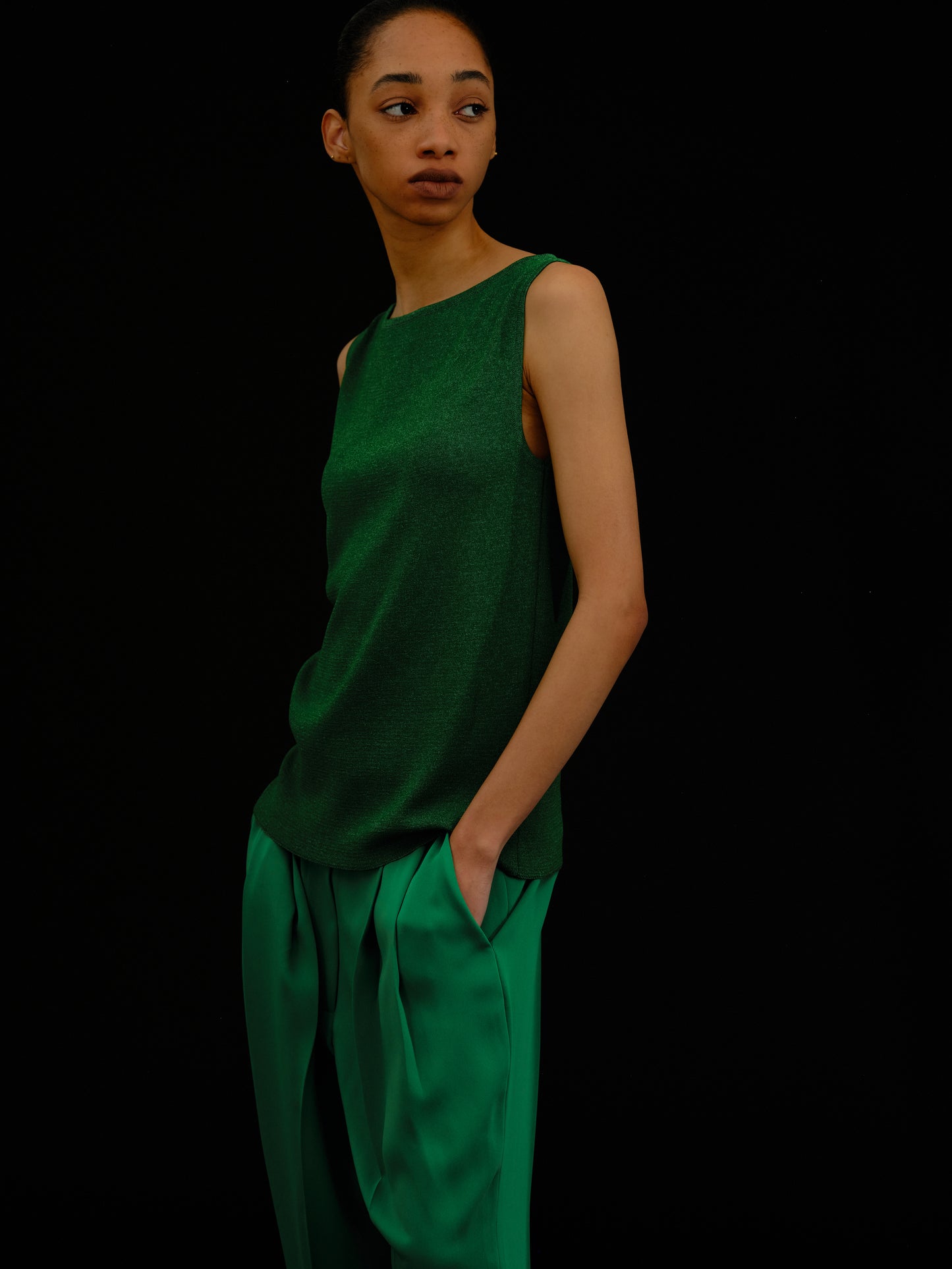 Sleeveless Compact Knit Top, Parakeet