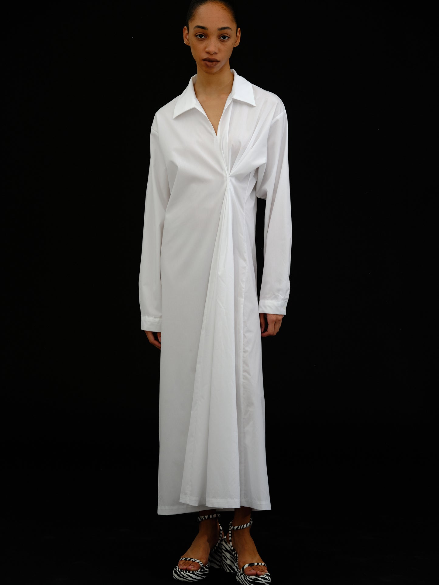 Pulled Shirt Dress, White