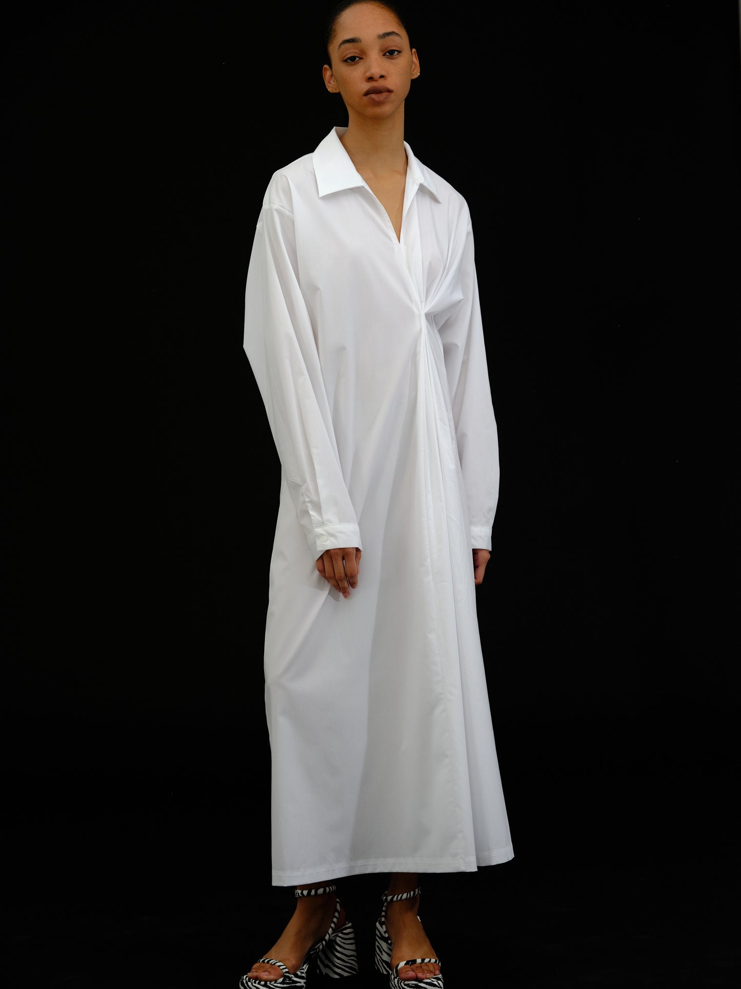 Pulled Shirt Dress, White