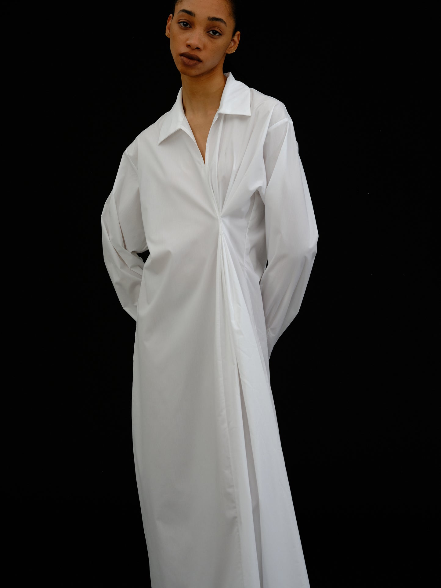 Pulled Shirt Dress, White