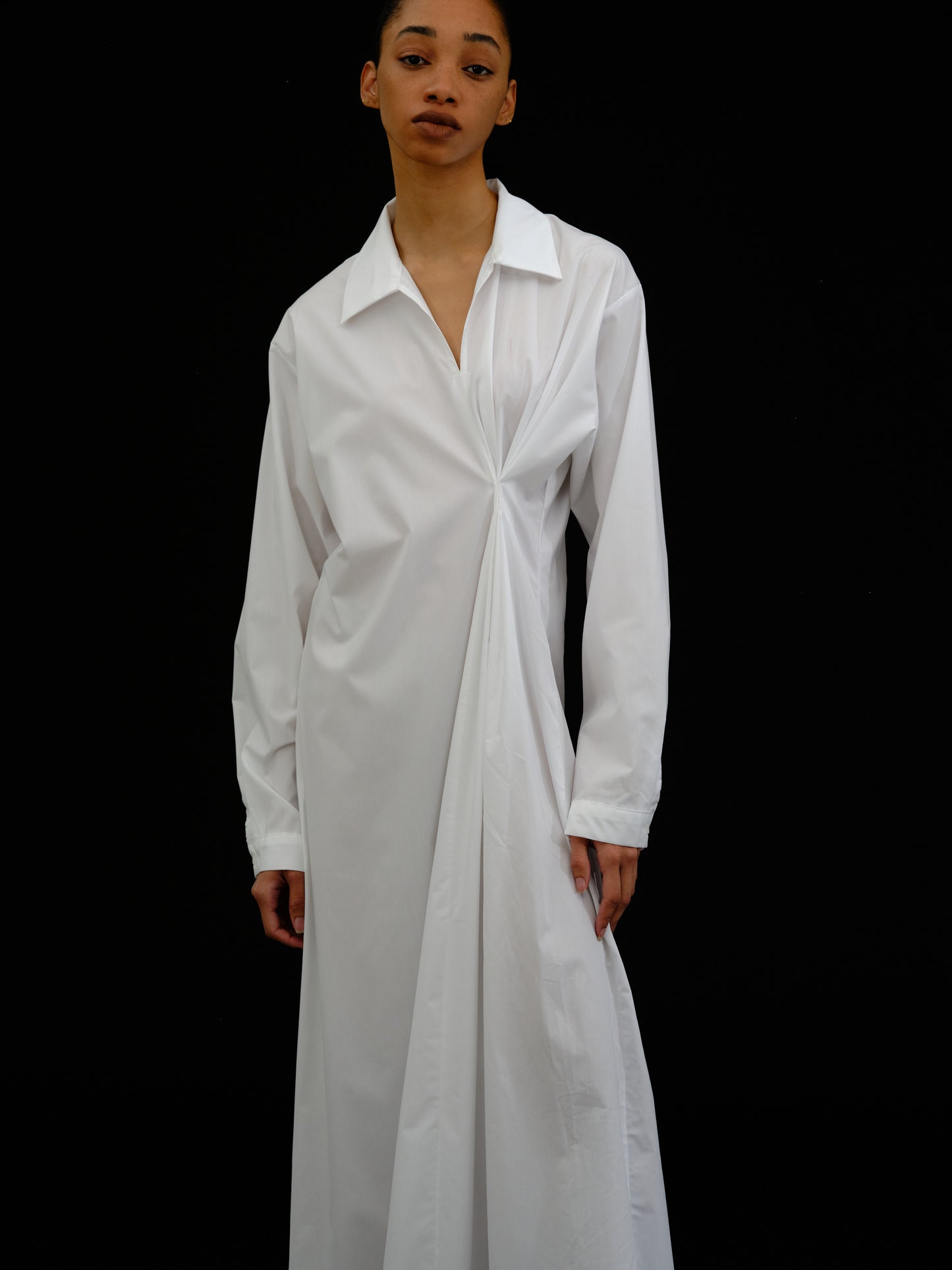 Pulled Shirt Dress, White