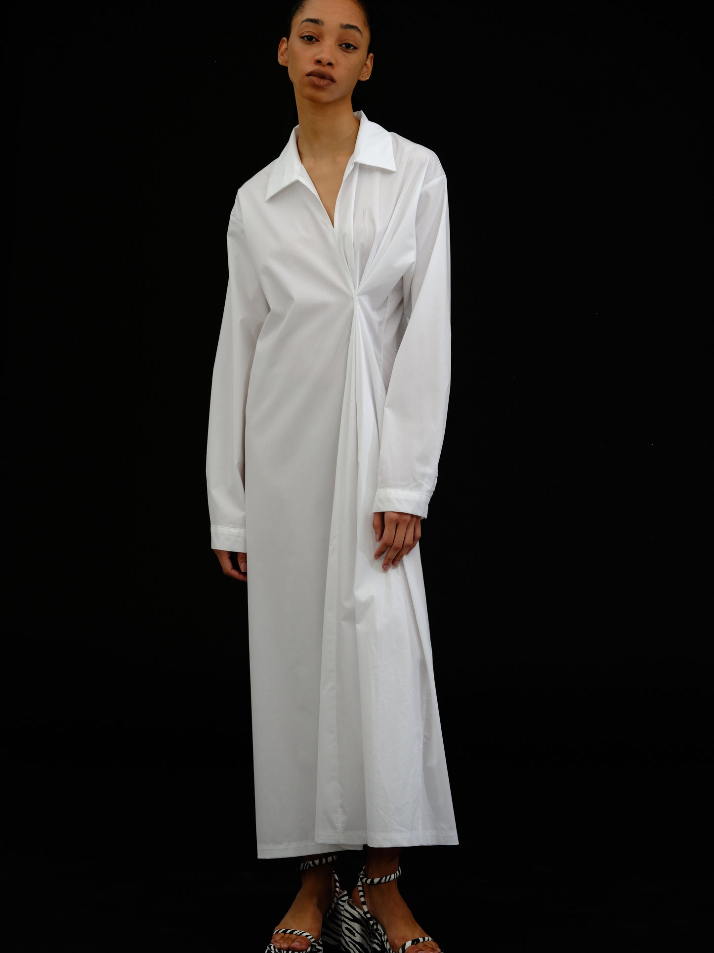 Pulled Shirt Dress, White