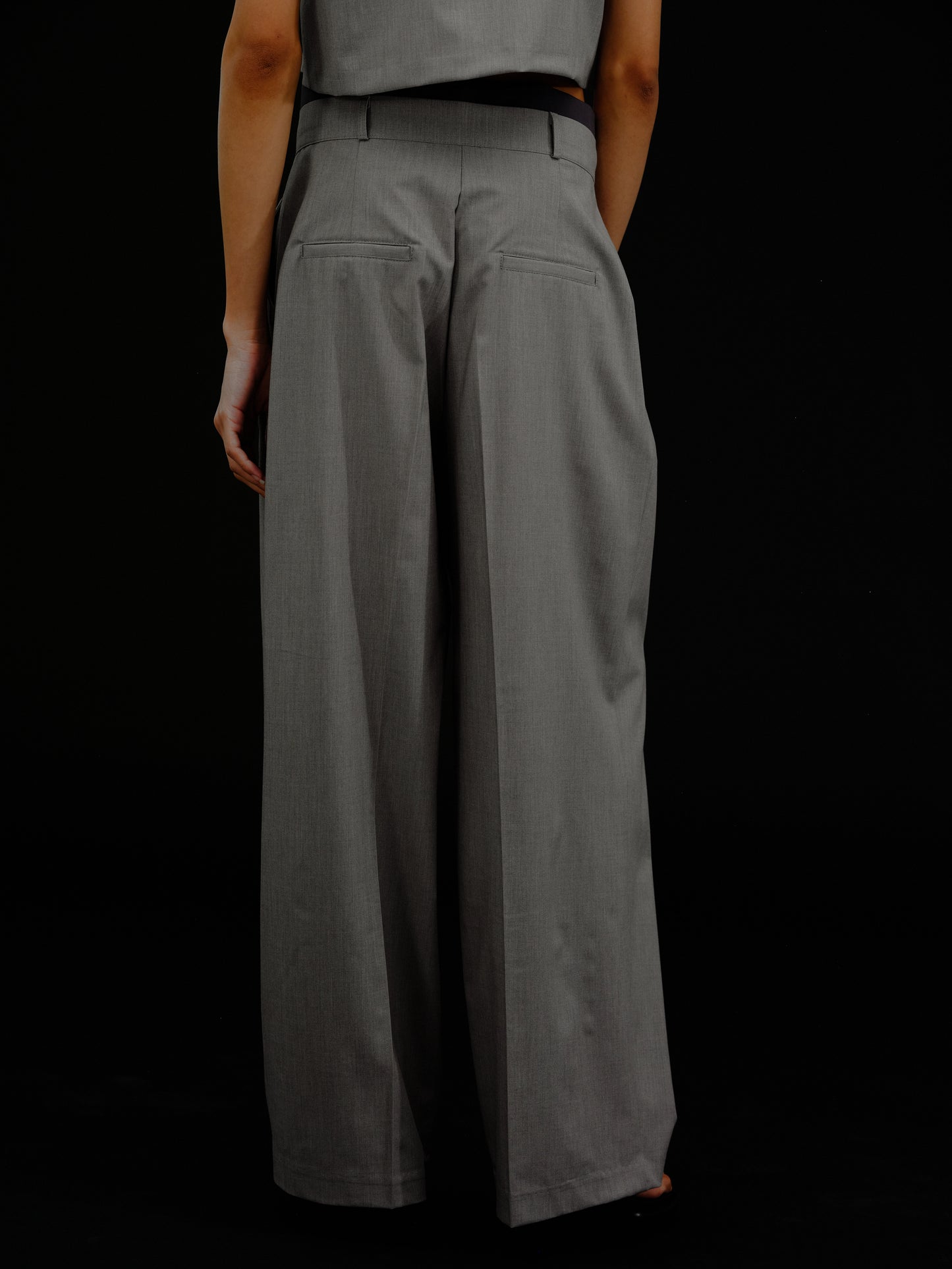 Layered Waistband Trousers, Grey
