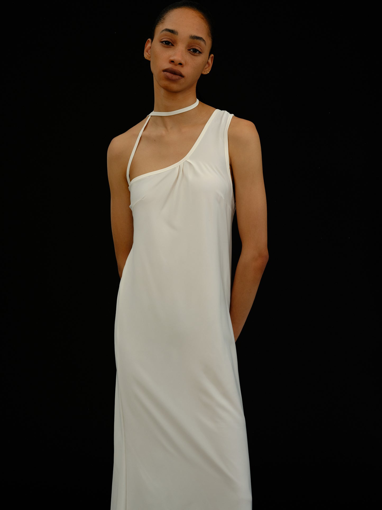 One-Shoulder Satin Dress, Vintage White