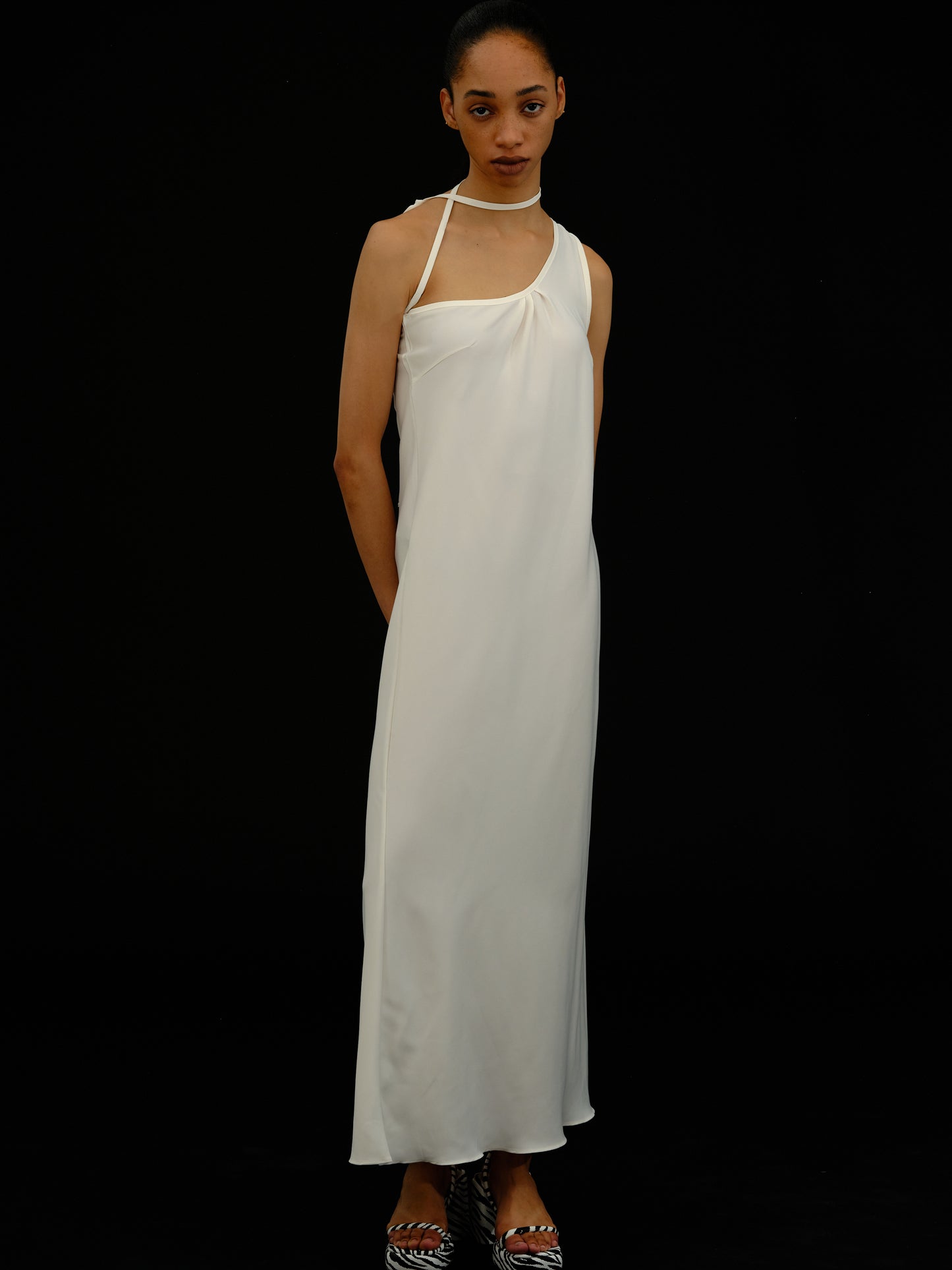 One-Shoulder Satin Dress, Vintage White