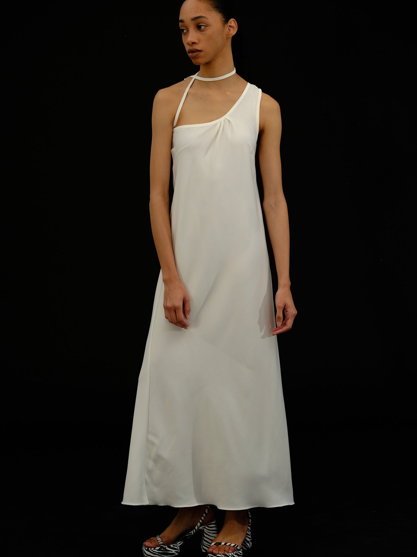 One-Shoulder Satin Dress, Vintage White