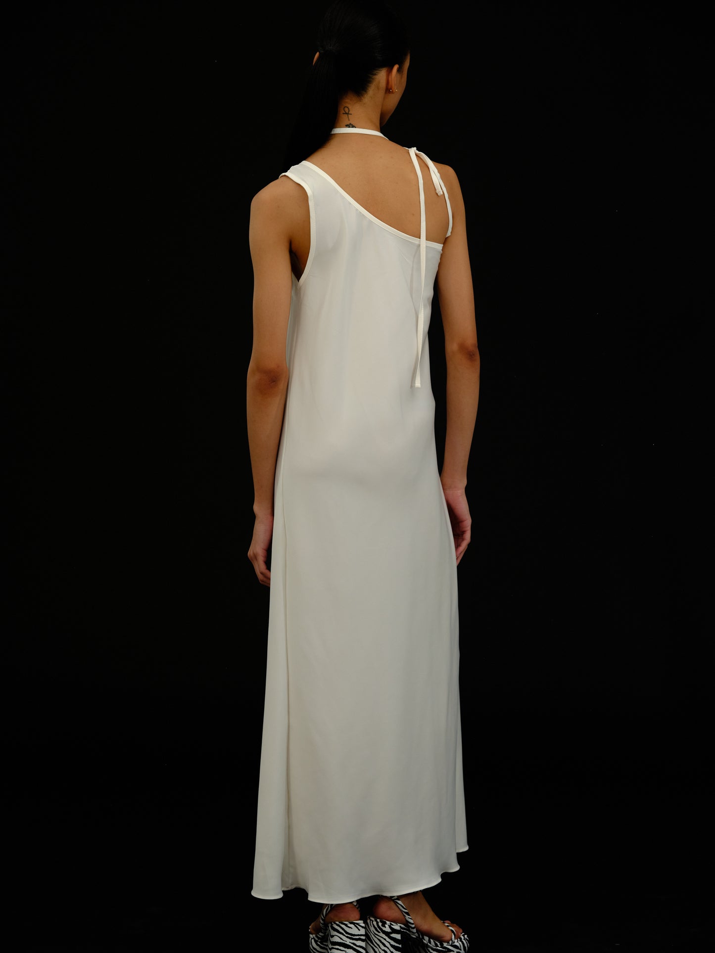One-Shoulder Satin Dress, Vintage White