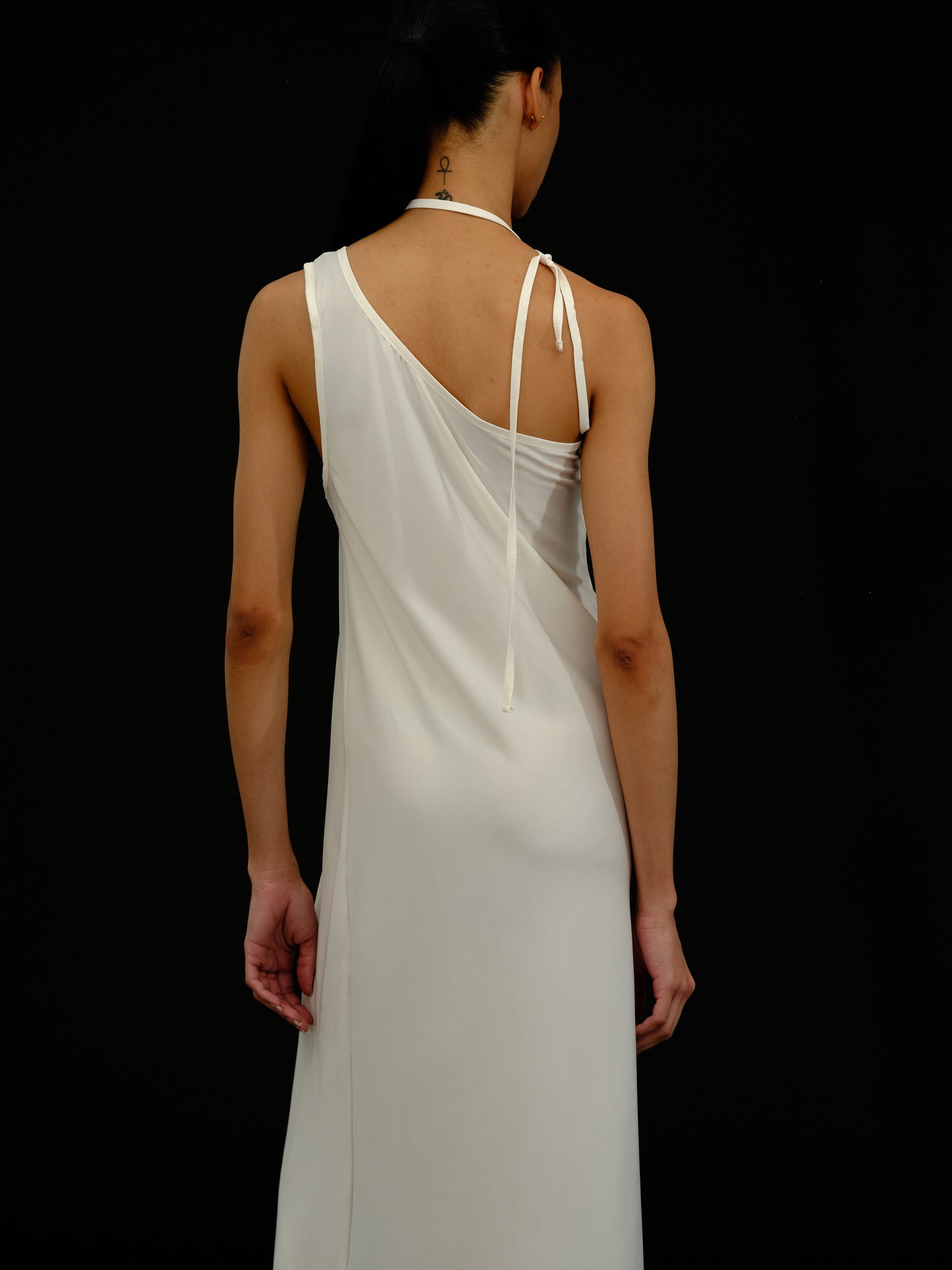 One-Shoulder Satin Dress, Vintage White