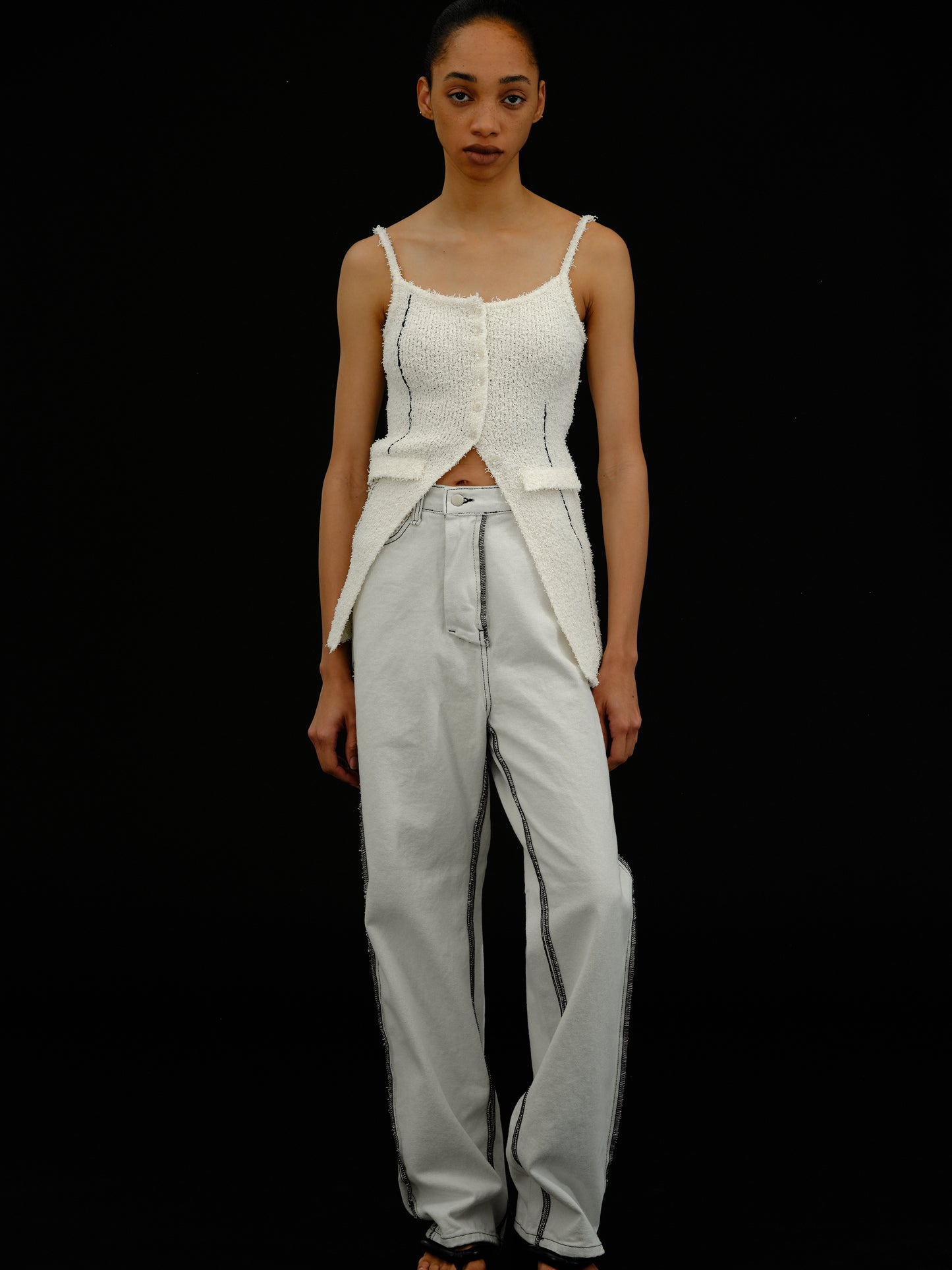 Bouclé Knit Camisole, White
