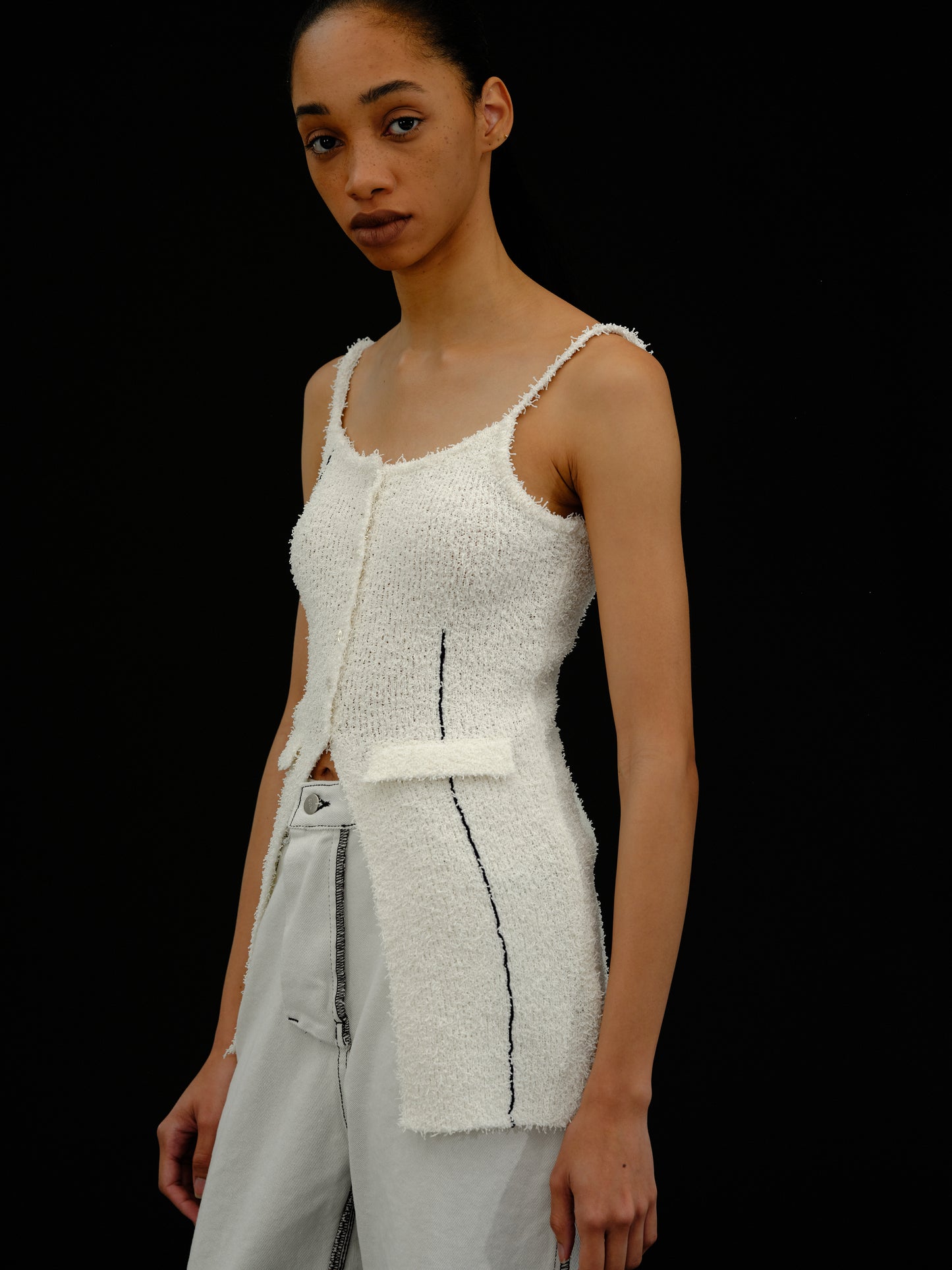 Bouclé Knit Camisole, White
