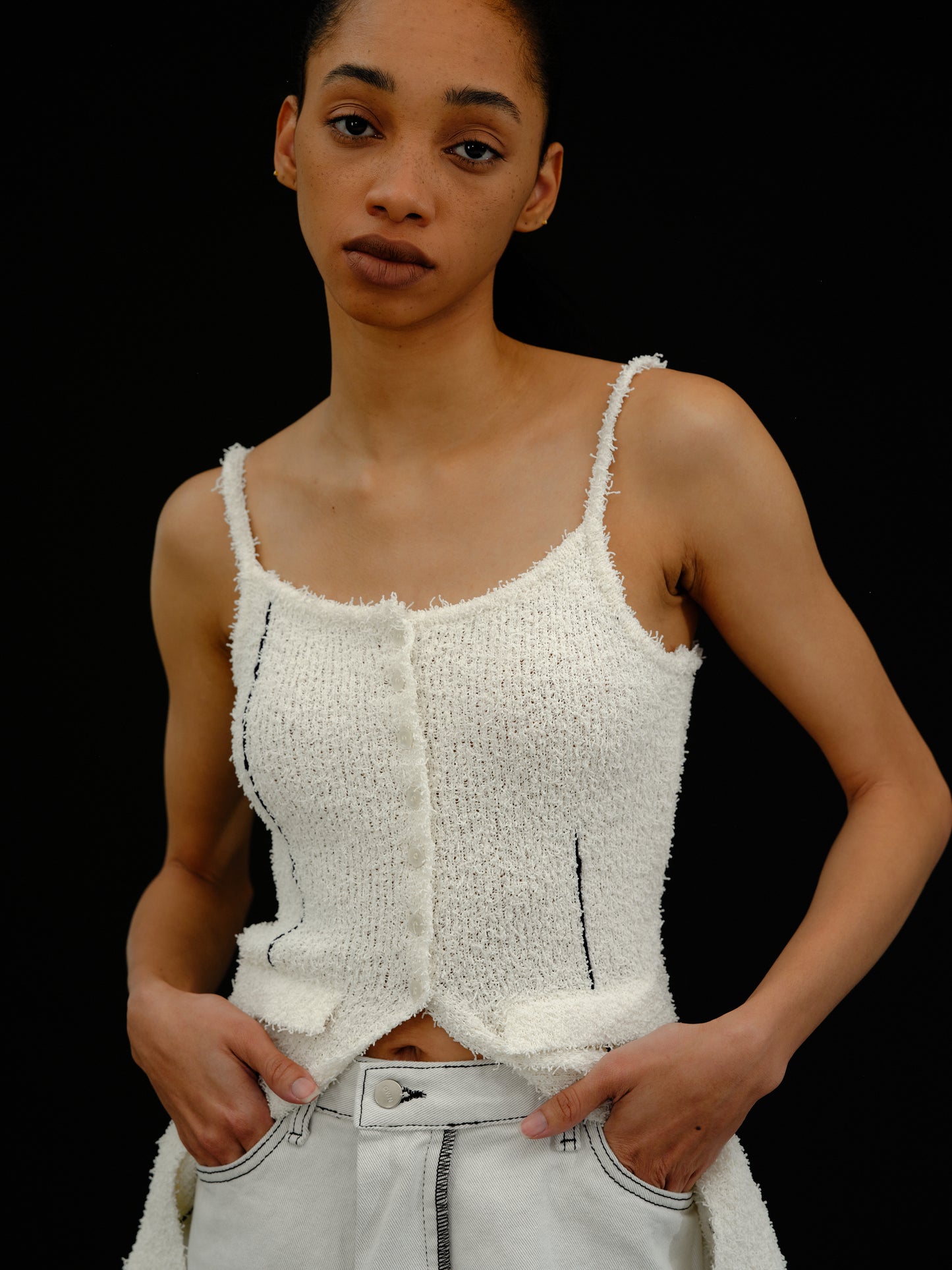Bouclé Knit Camisole, White
