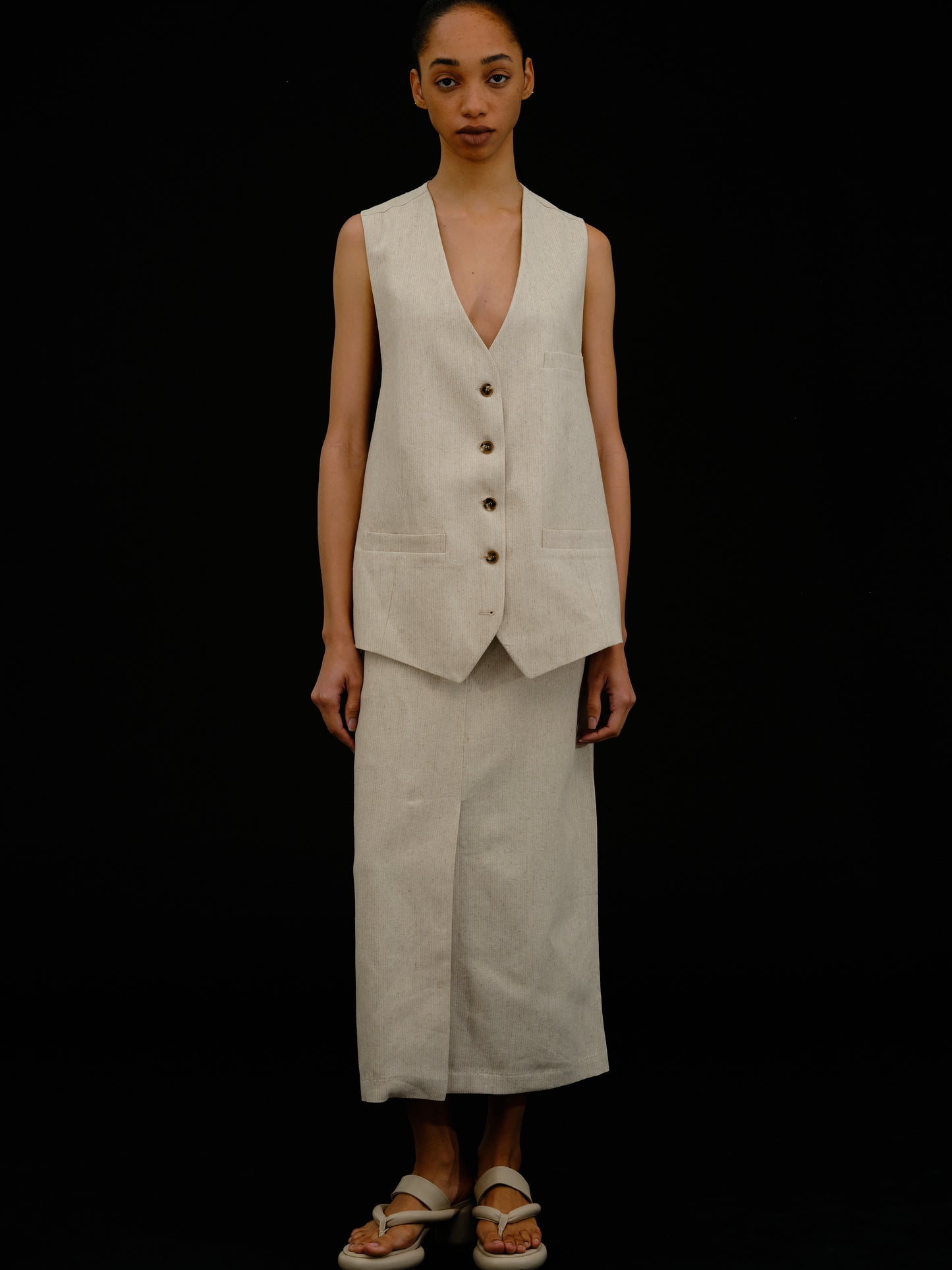 Open Back Knot Linen Vest, Toast