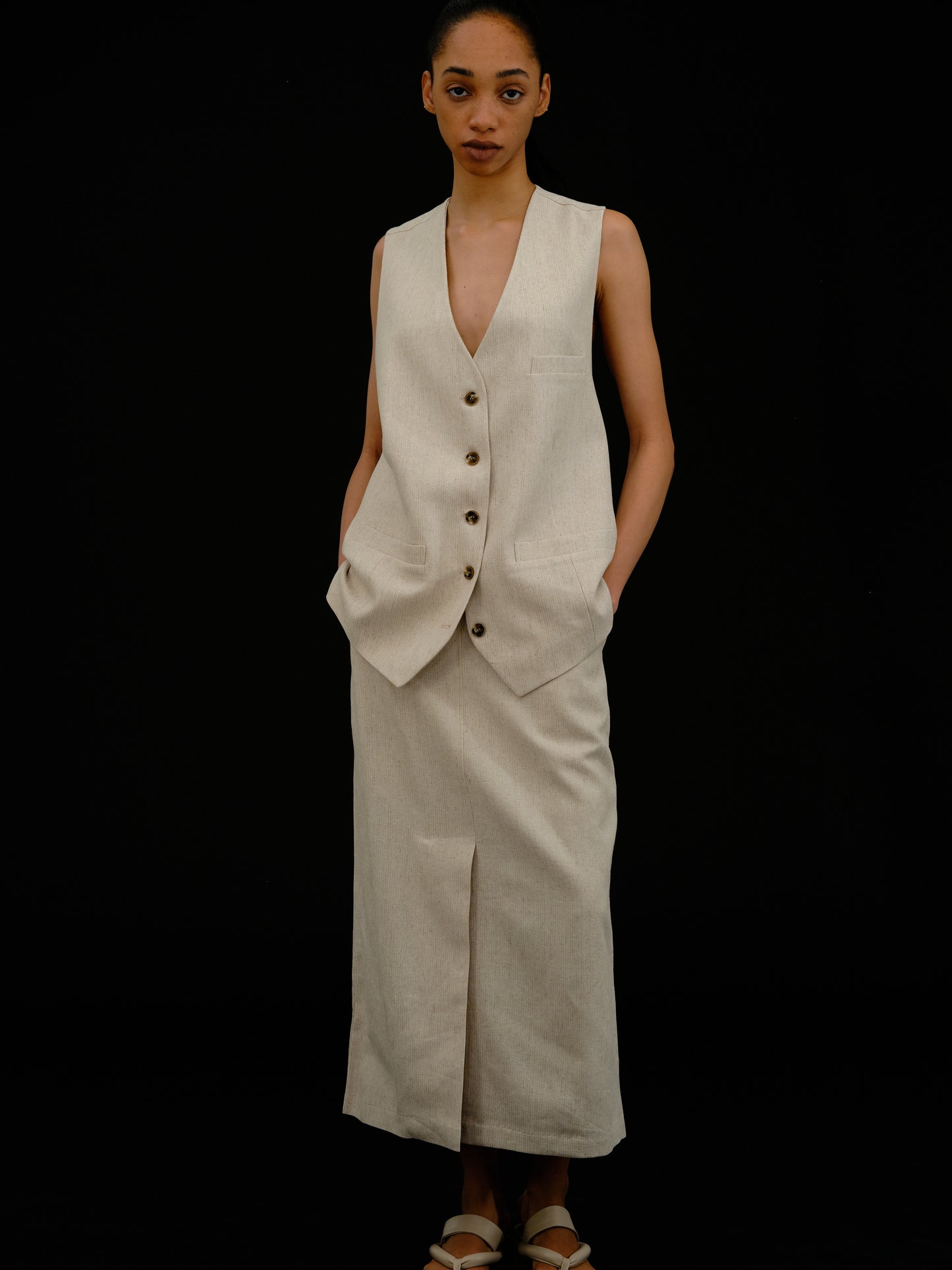 Open Back Knot Linen Vest, Toast
