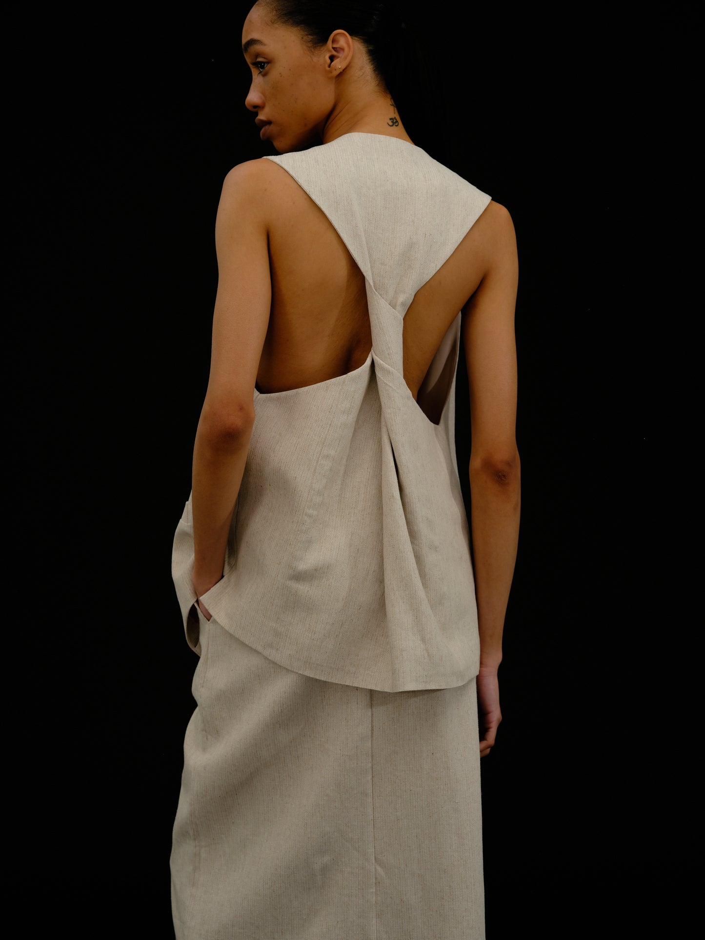 Open Back Knot Linen Vest, Toast