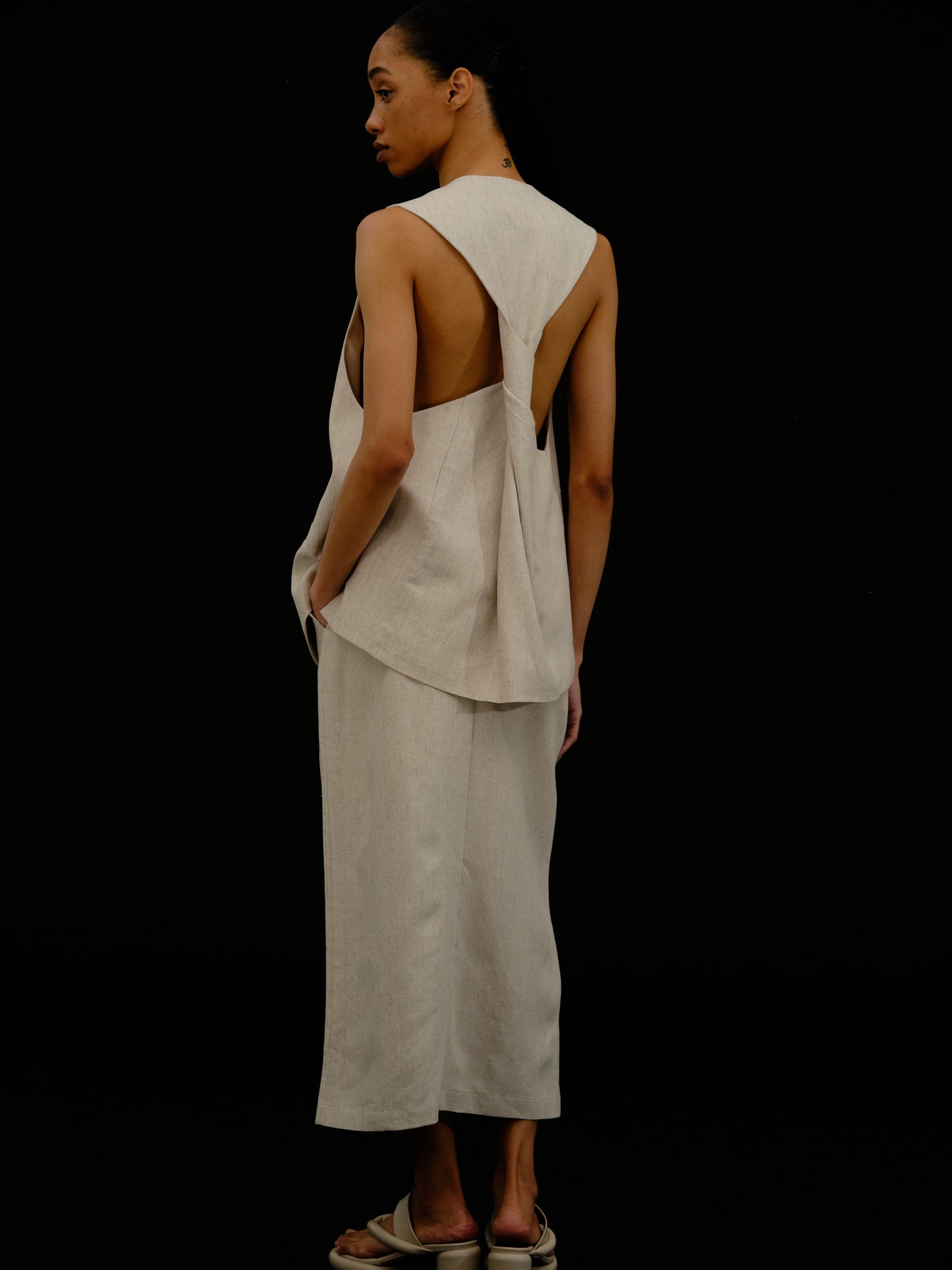Open Back Knot Linen Vest, Toast