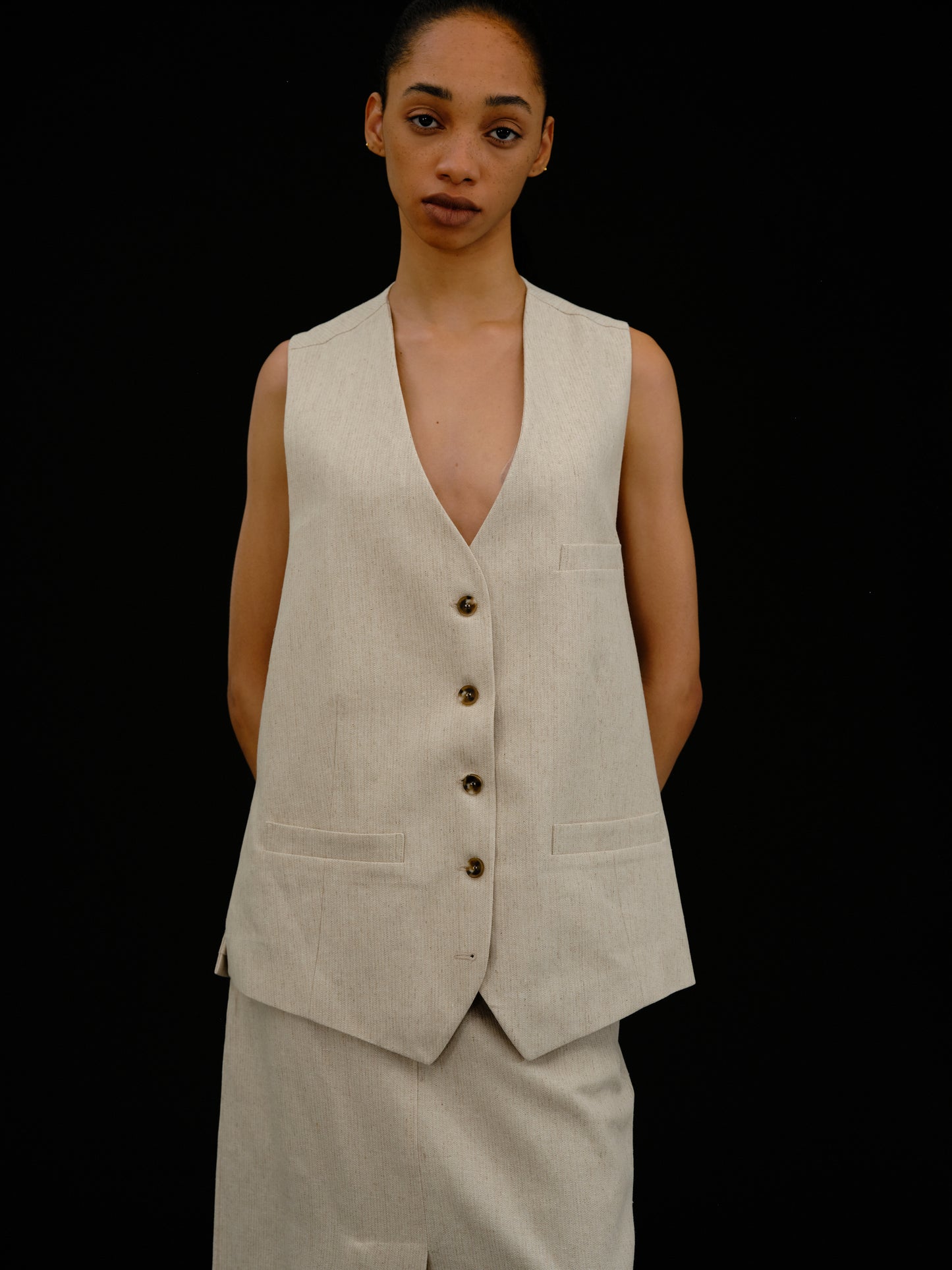 Open Back Knot Linen Vest, Toast