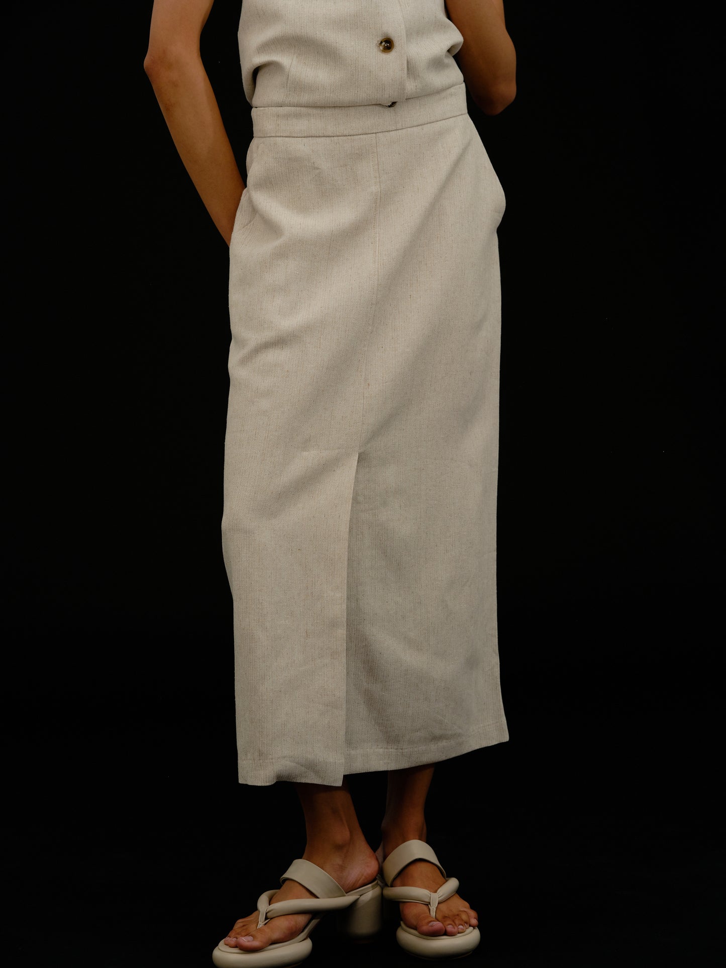 Slit Linen Long Skirt, Toast