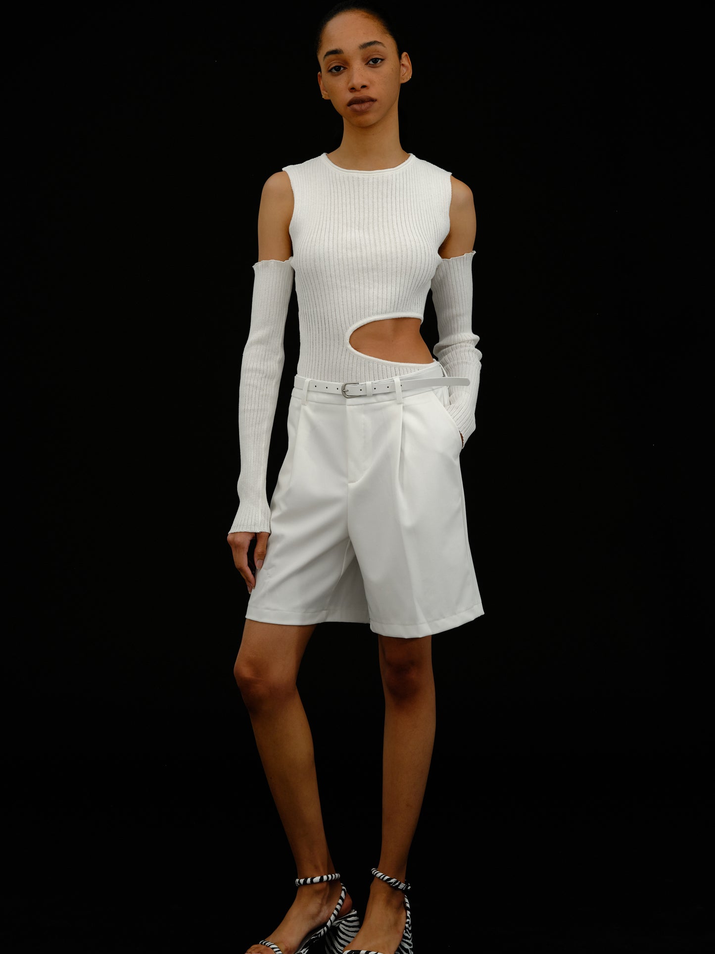 Belted Suiting Shorts, Porcelain