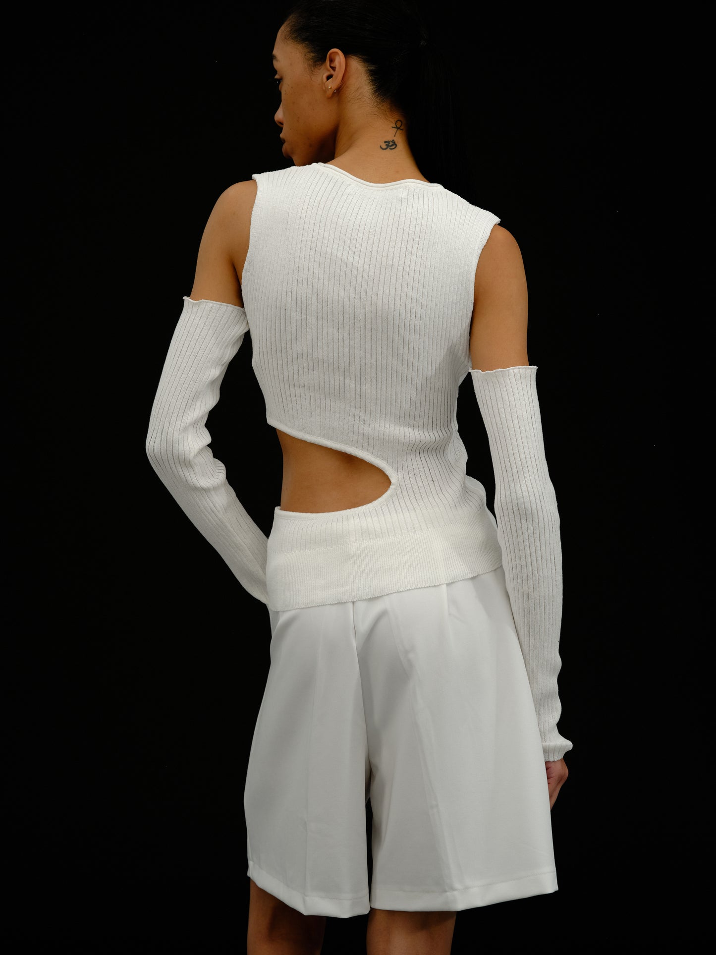 Detachable Arm Cut-Out Top, White