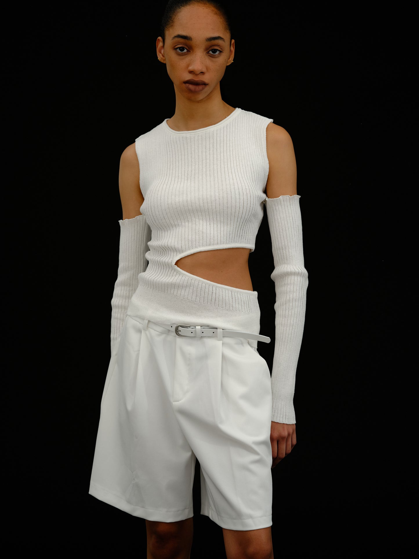 Detachable Arm Cut-Out Top, White