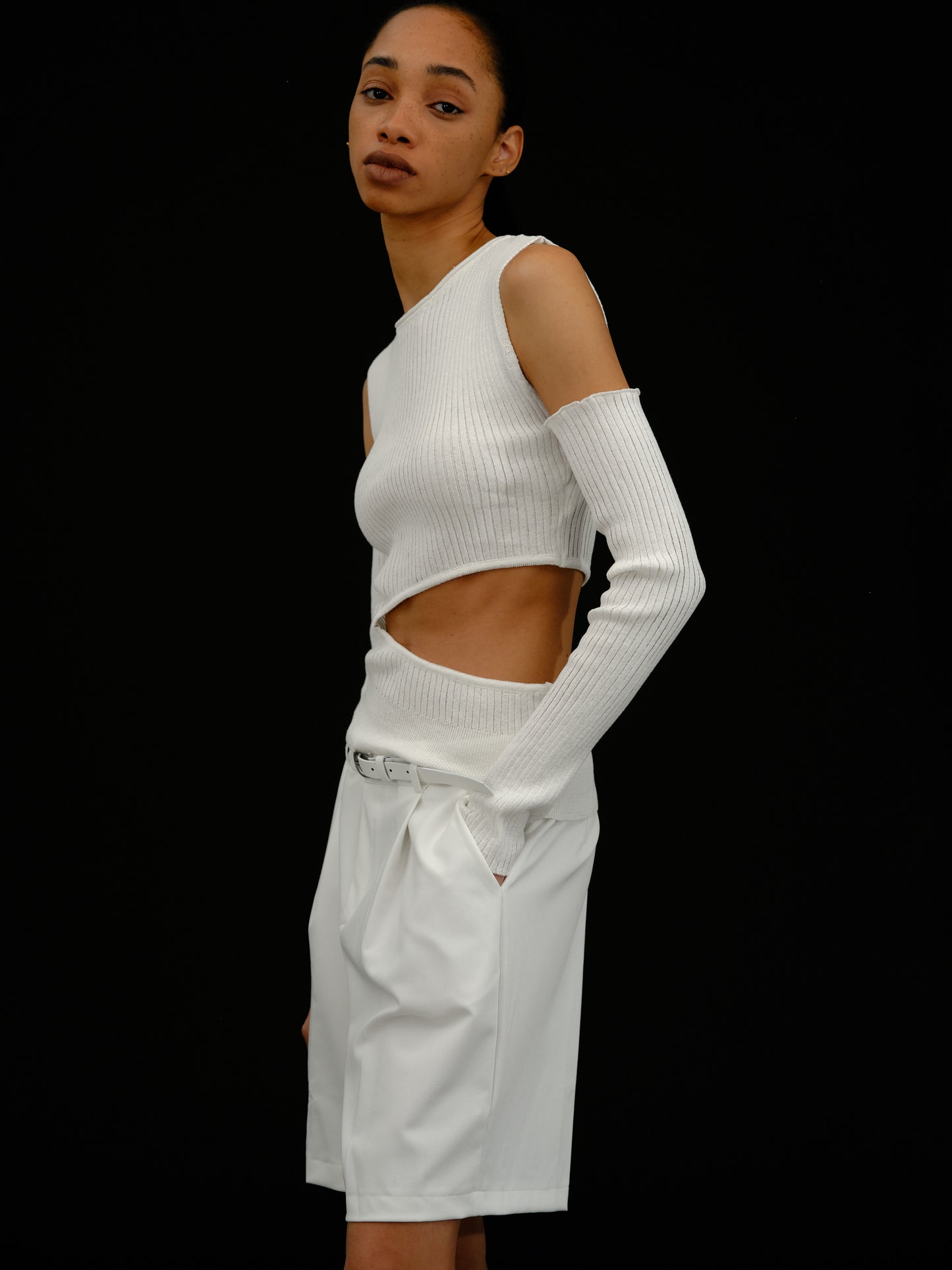 Detachable Arm Cut-Out Top, White