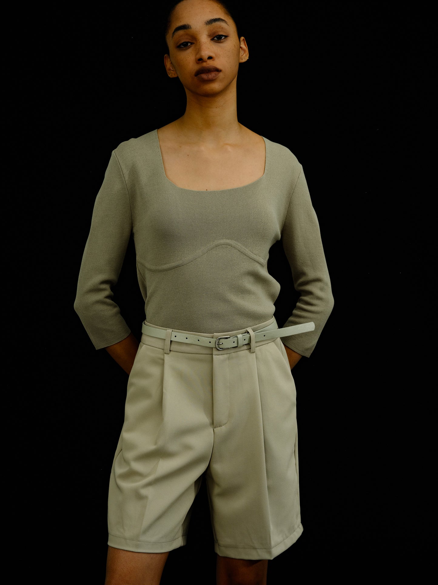 Belted Suiting Shorts, Oyster