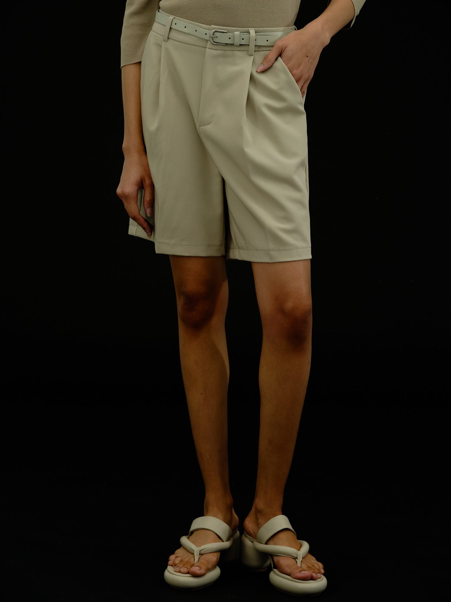 Belted Suiting Shorts, Oyster