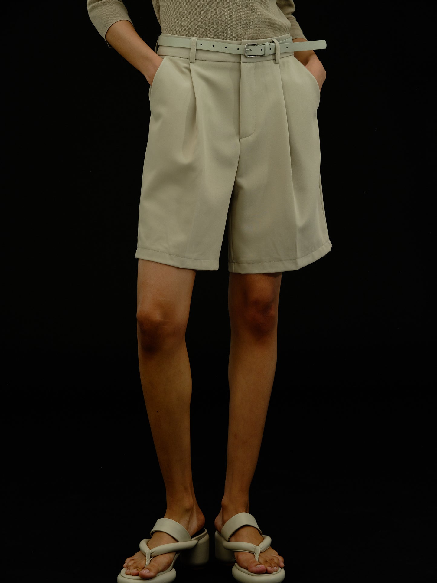 Belted Suiting Shorts, Oyster