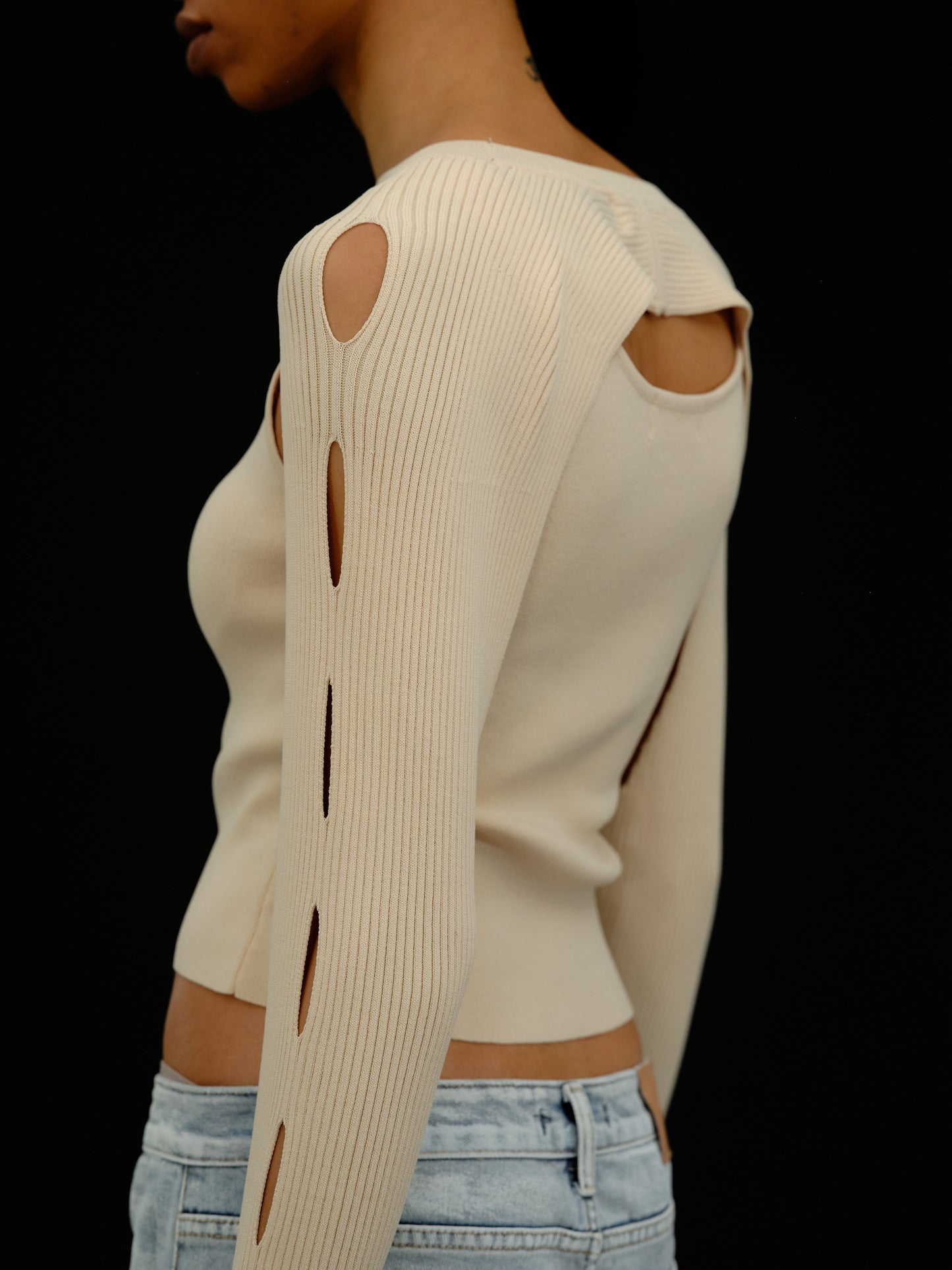Cut-Out Overlay Knit Set, Natural Beige