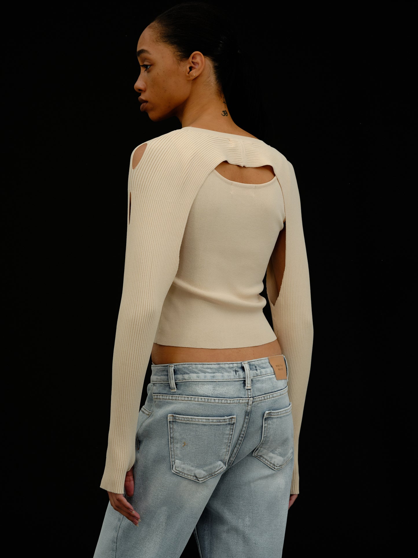 Cut-Out Overlay Knit Set, Natural Beige