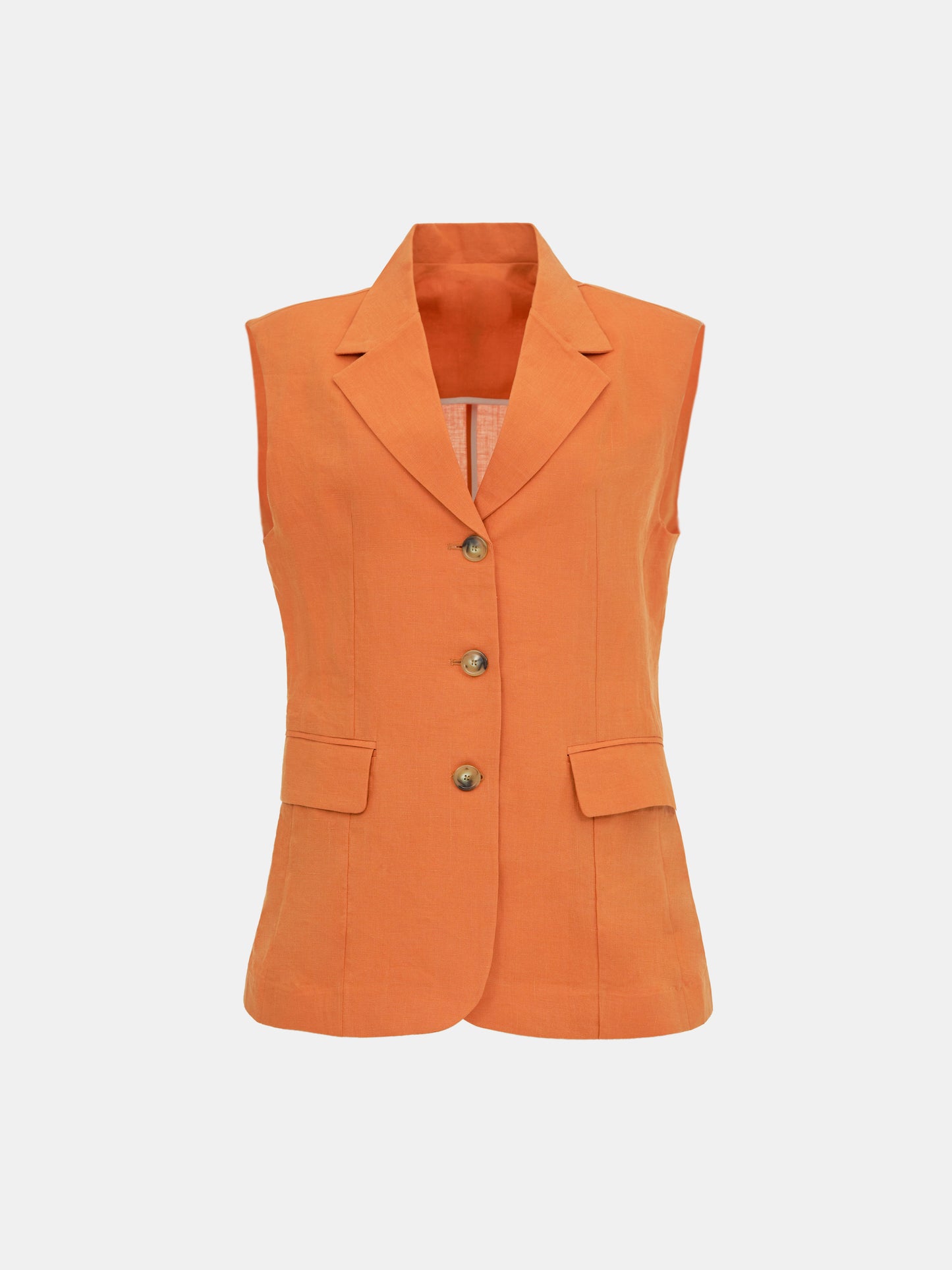 Linen Tailored Vest, Mock Orange