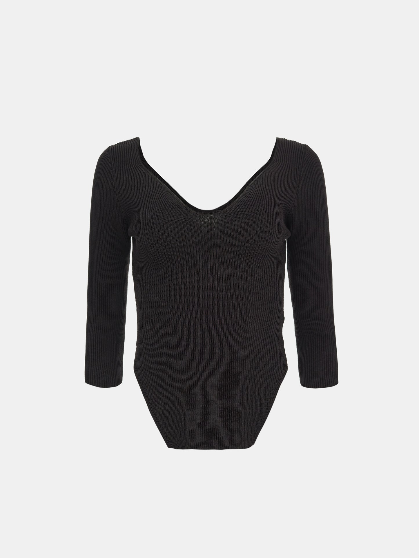 Deep Sweetheart Neckline Ribbed Knit, Black