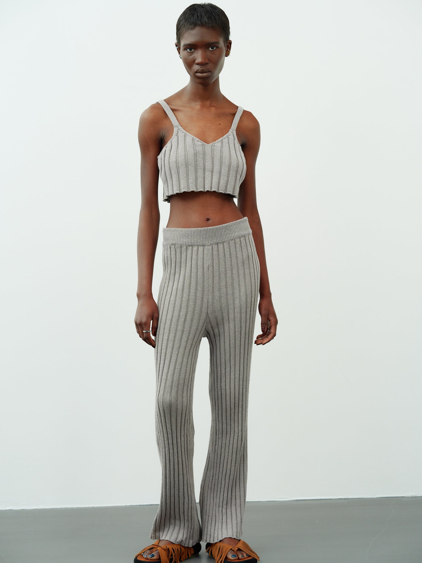 High-Rise Rib Knit Pants, Willow