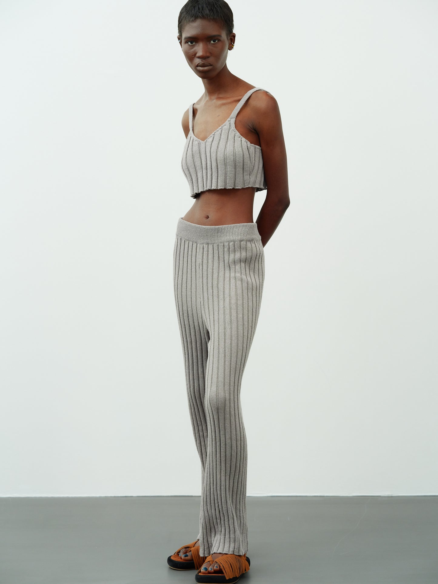 High-Rise Rib Knit Pants, Willow