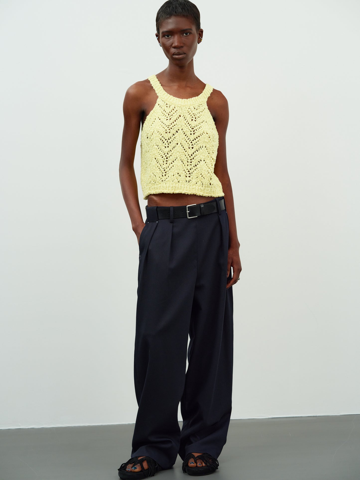 Pleated Wide Trousers, Dark Navy